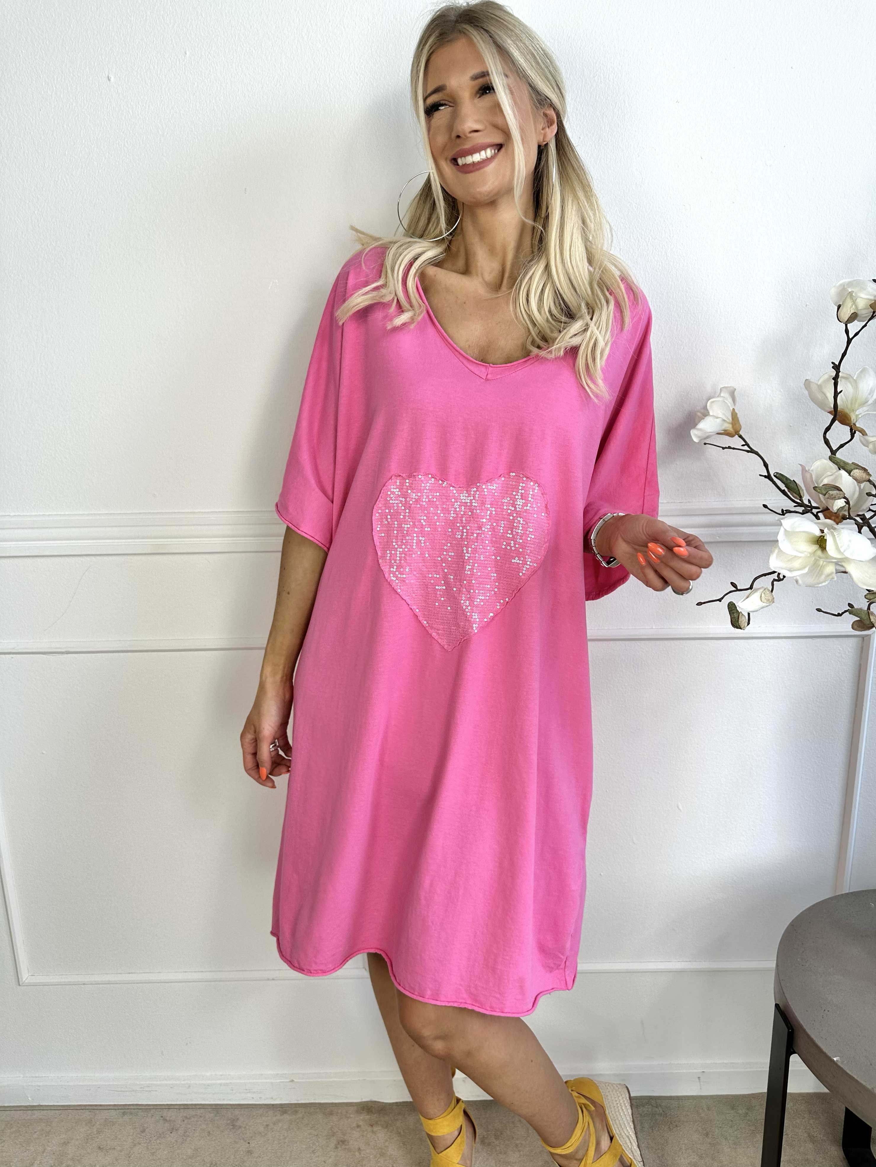 Shila - T-shirtkjole i bomuld med hjerte i pailletter