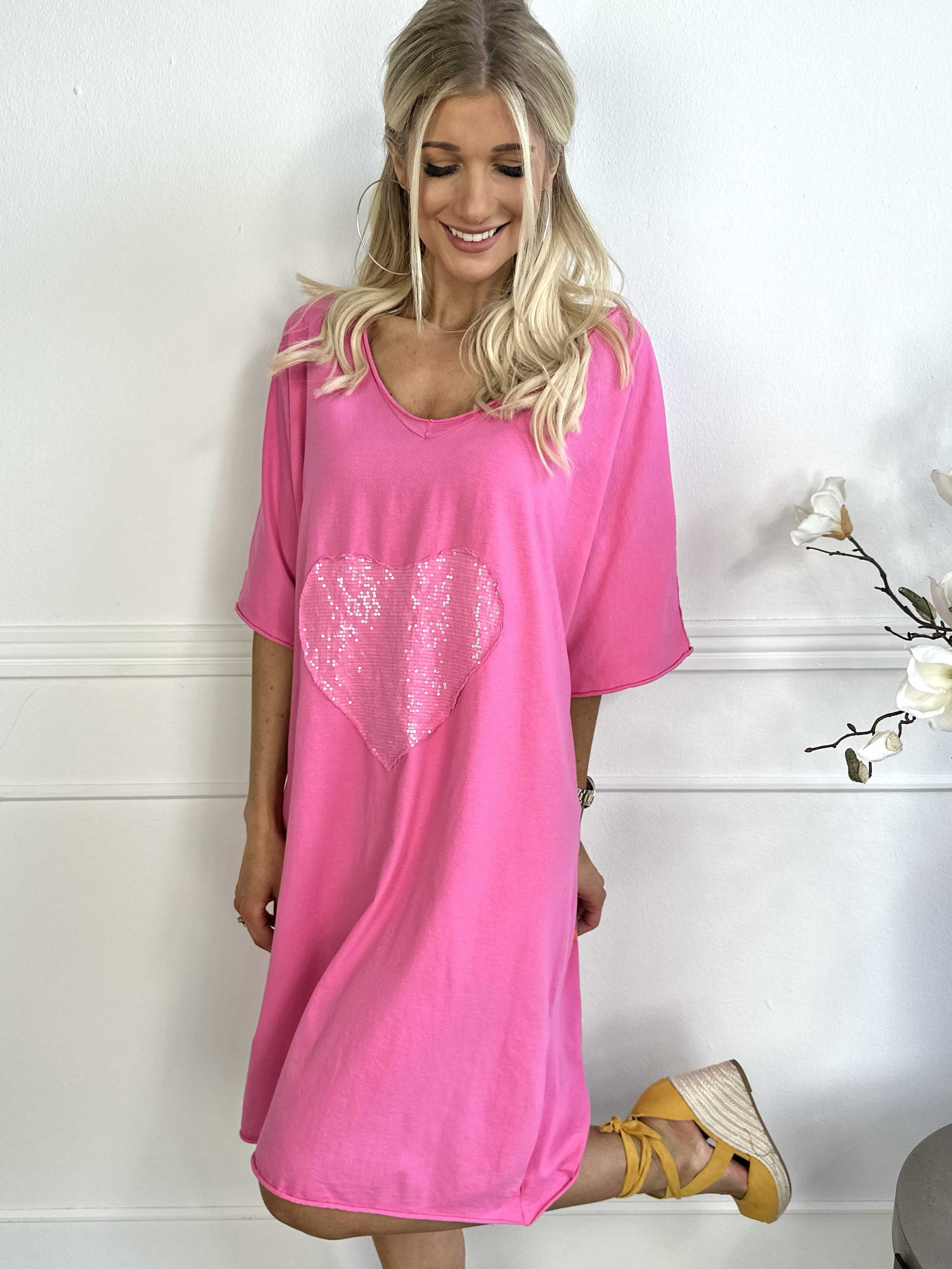 Shila - T-shirtkjole i bomuld med hjerte i pailletter