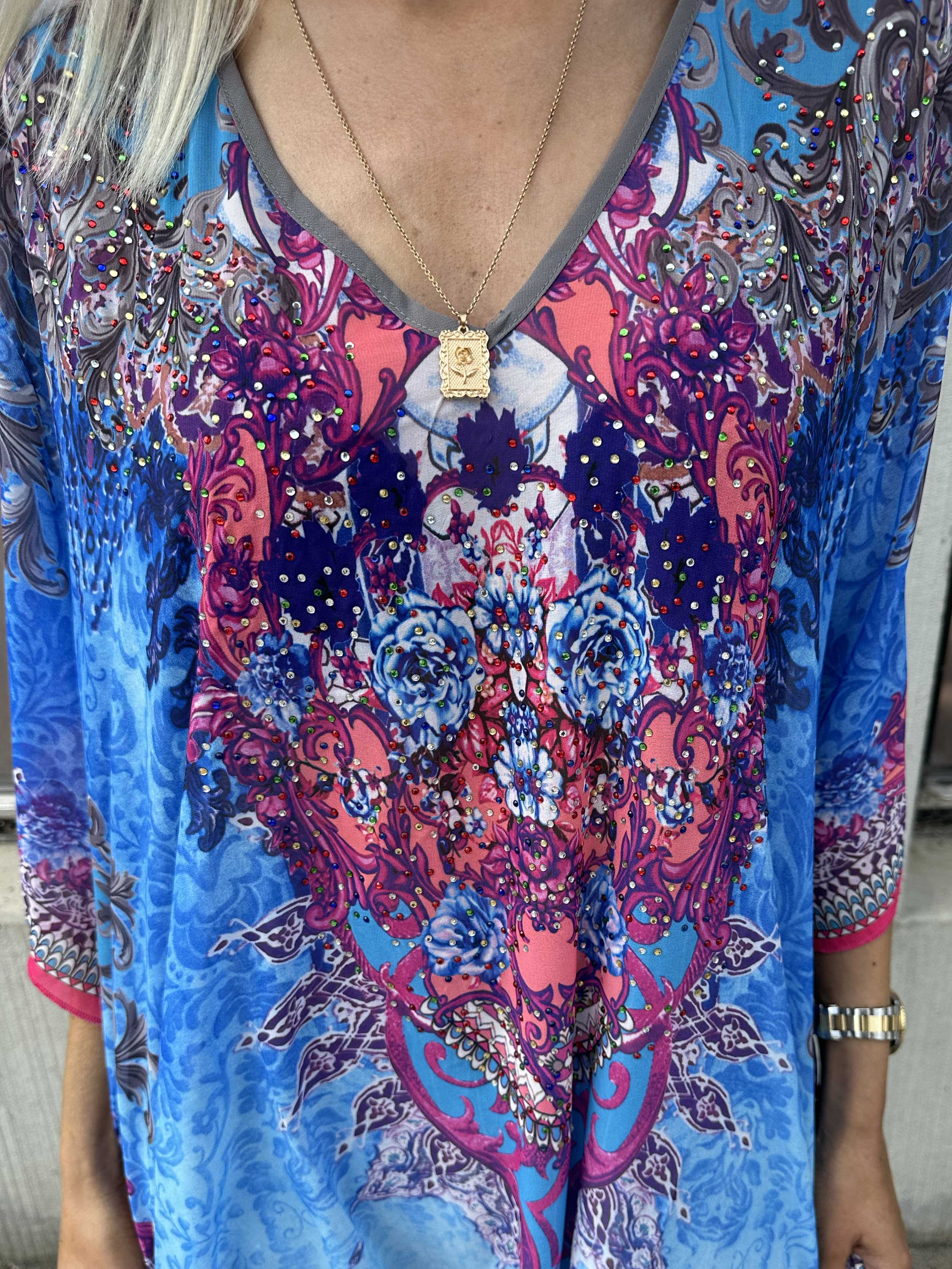 Sigga - Mønstret semi-transparent tunika med similisten