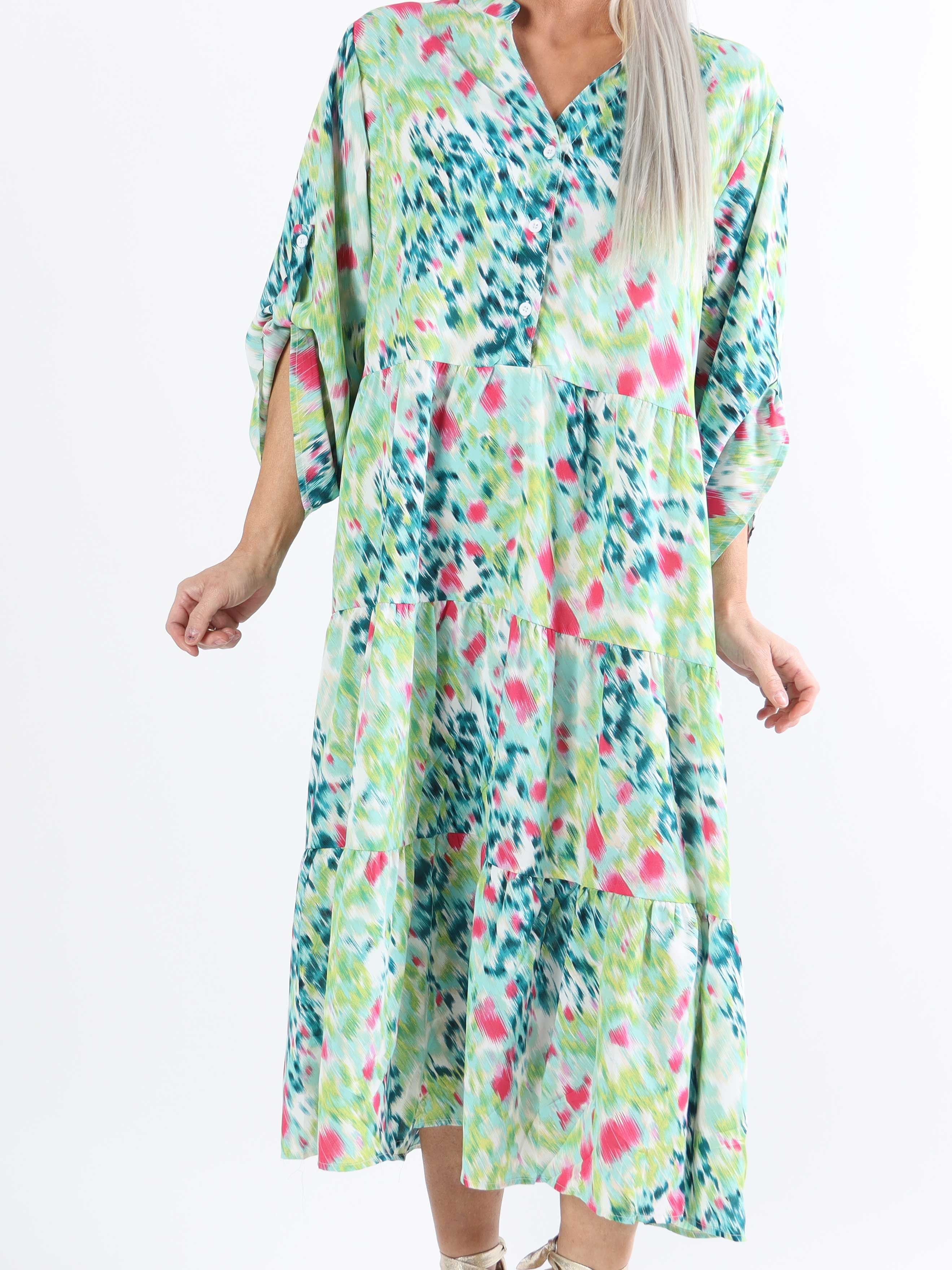 Simone - Sød plussize kjole i flerefarvet print