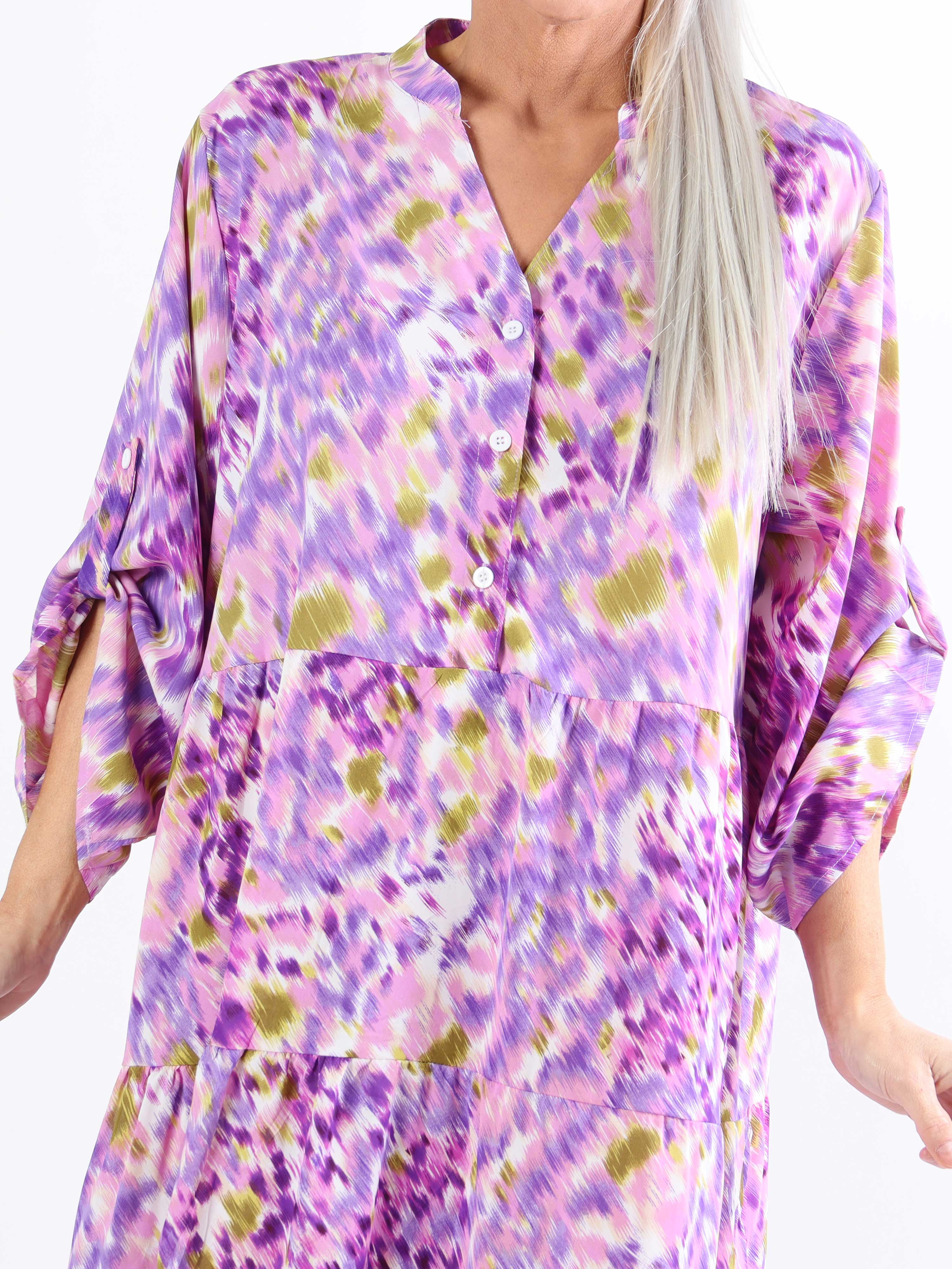 Simone - Sød plussize kjole i flerefarvet print