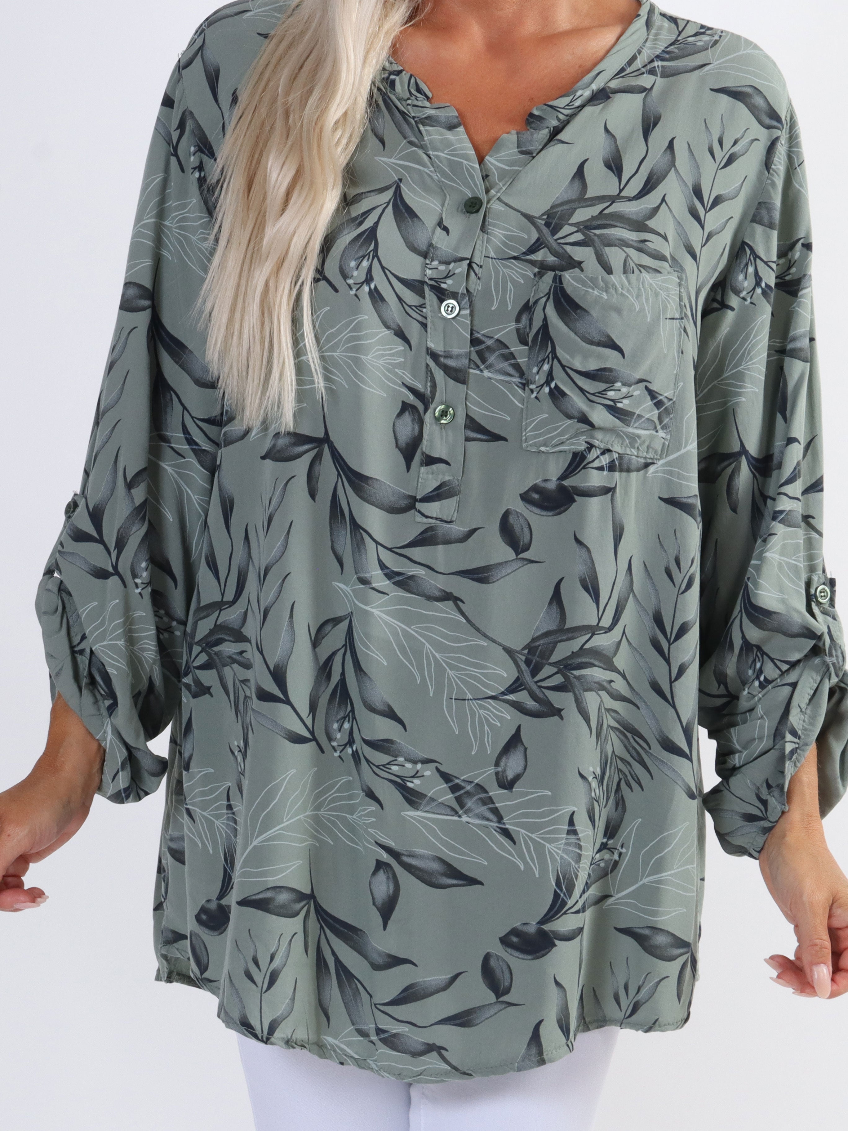 Sne - Fin plus size skjorte i bomuld med blad motiver