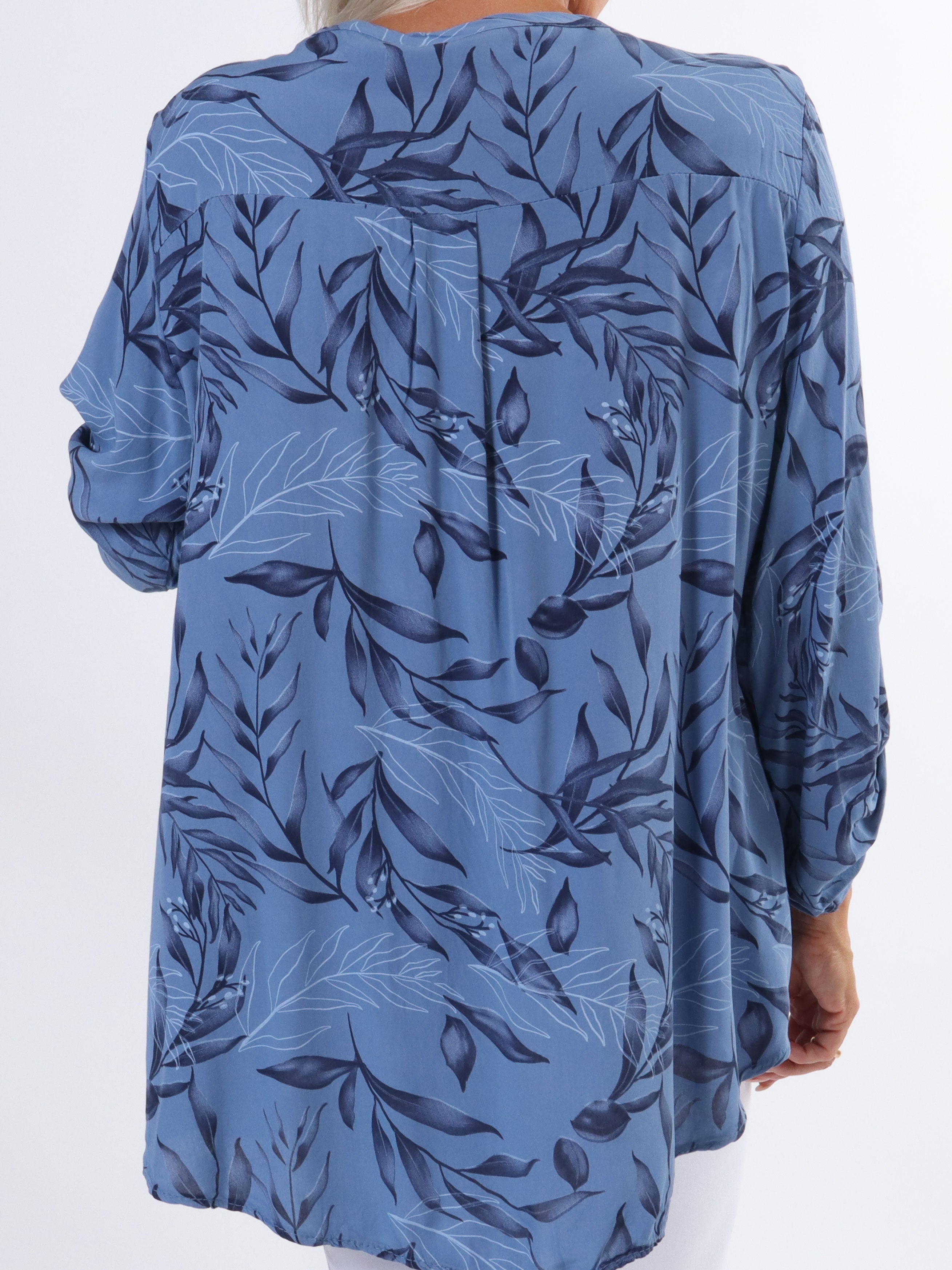 Sne - Fin plus size skjorte i bomuld med blad motiver