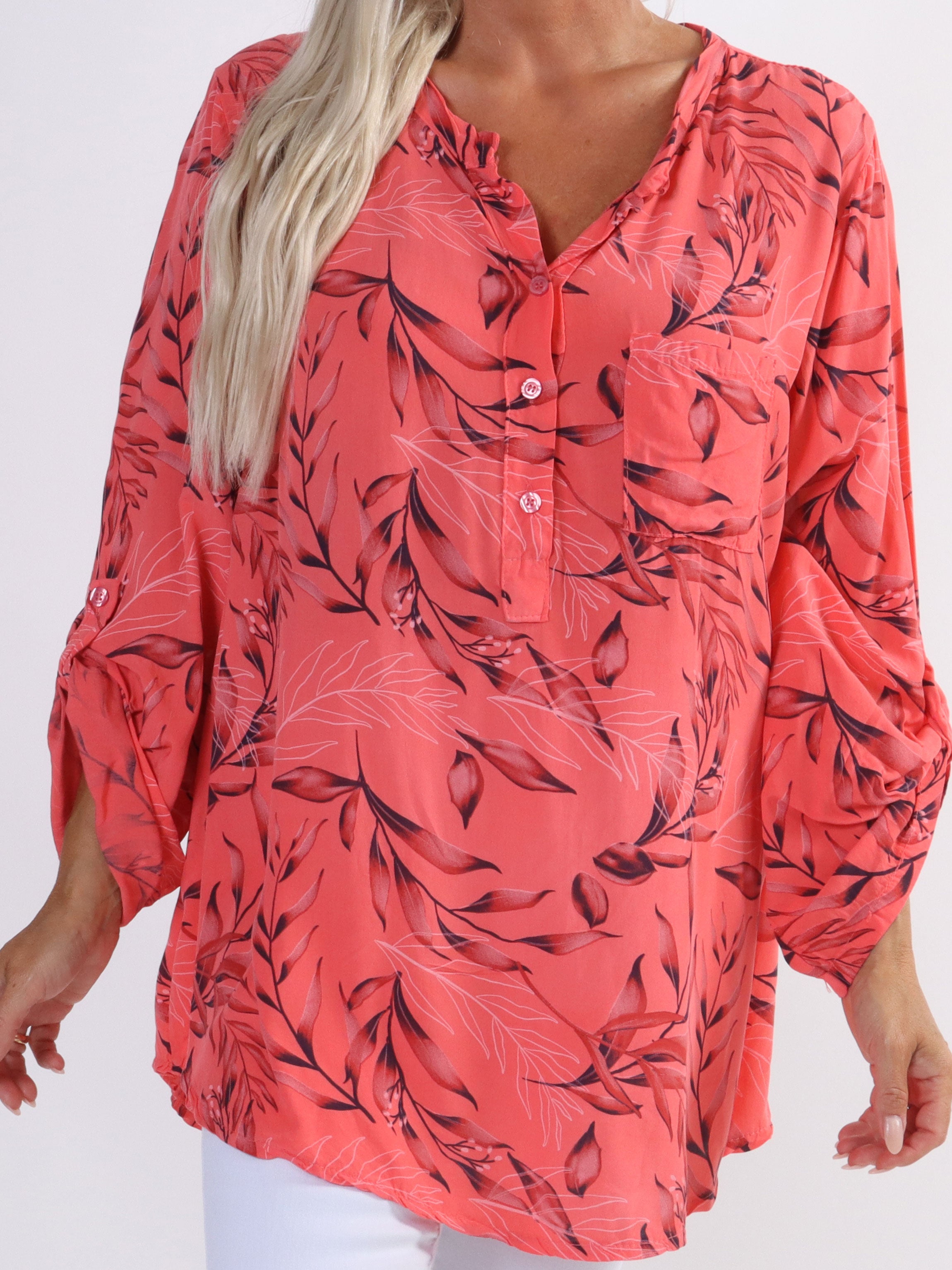 Sne - Fin plus size skjorte i bomuld med blad motiver