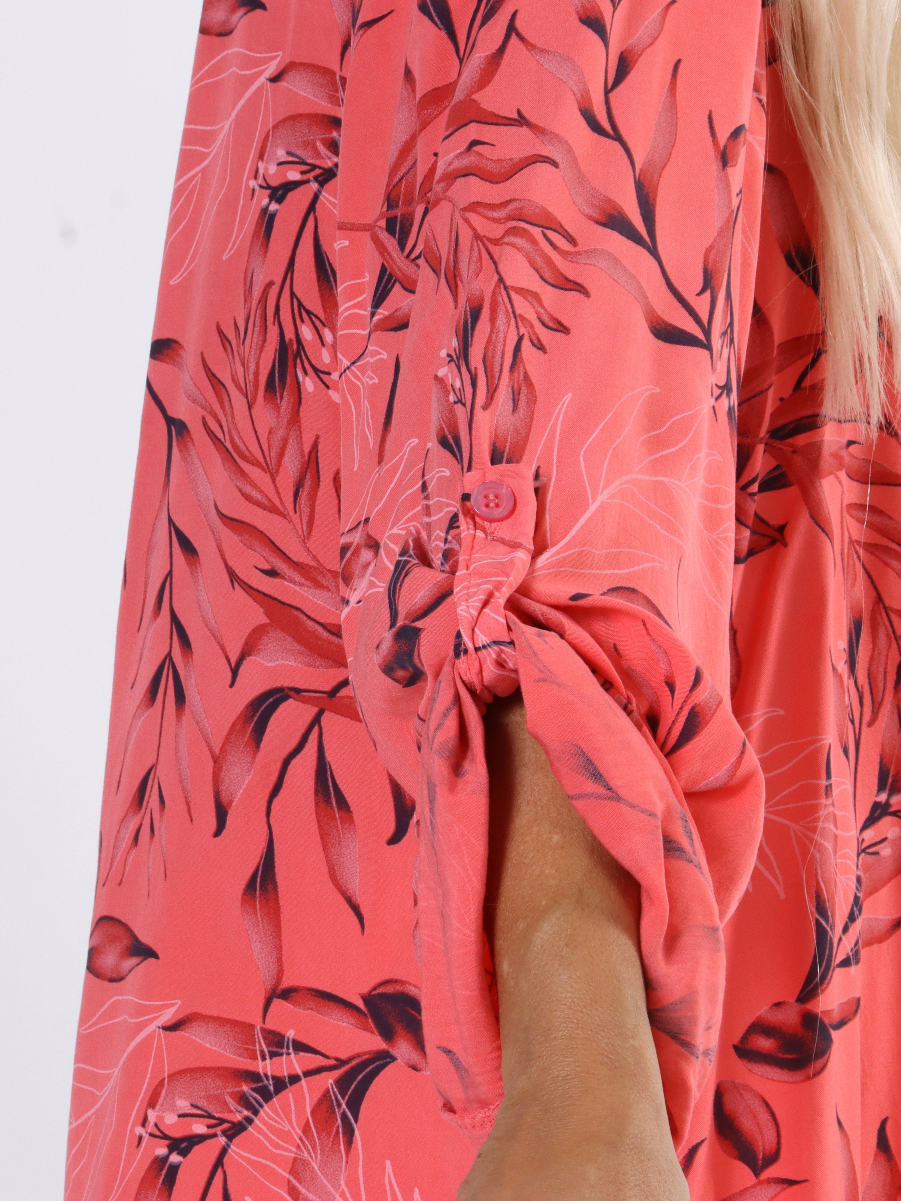 Sne - Fin plus size skjorte i bomuld med blad motiver