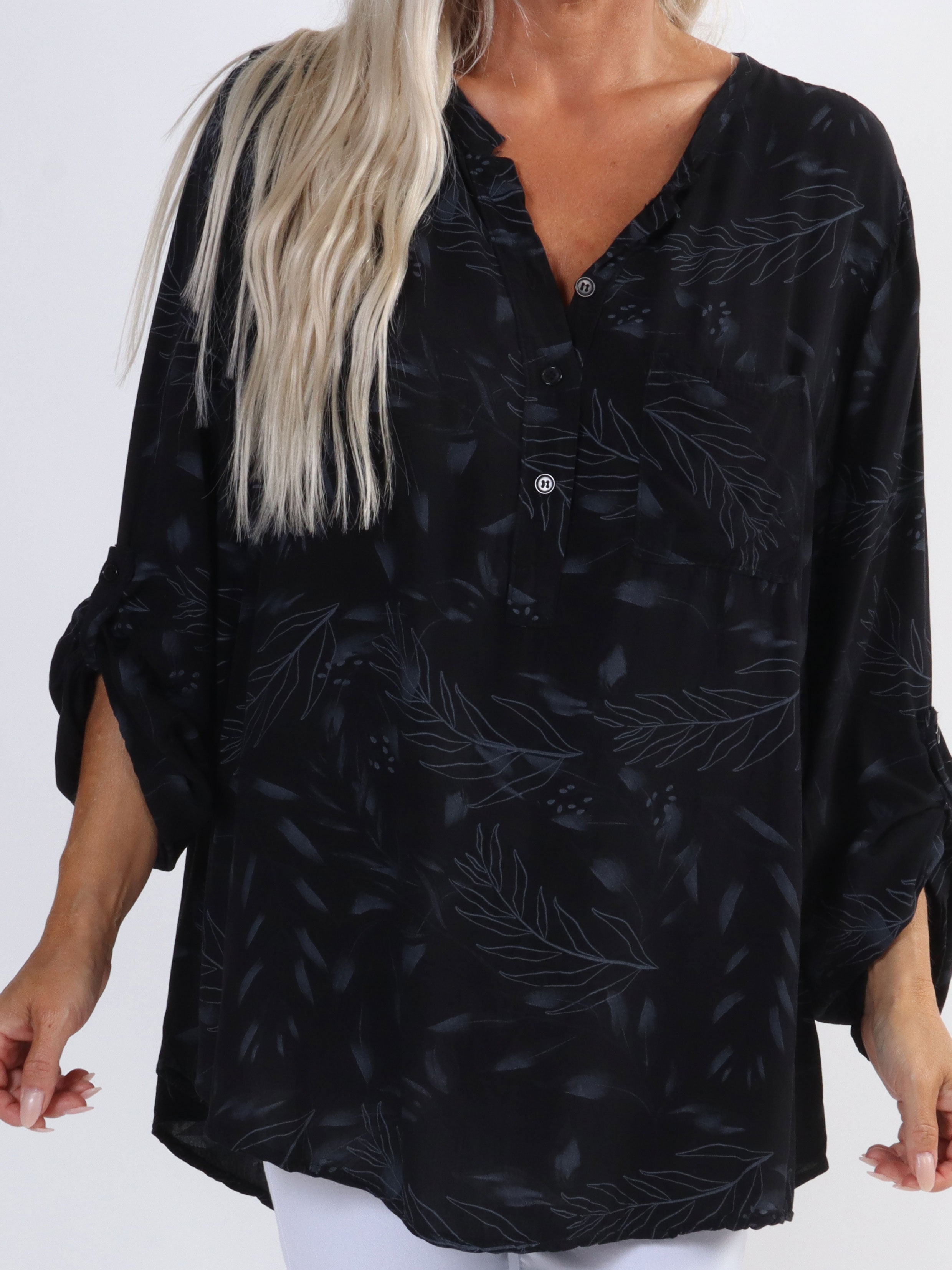 Sne - Fin plus size skjorte i bomuld med blad motiver