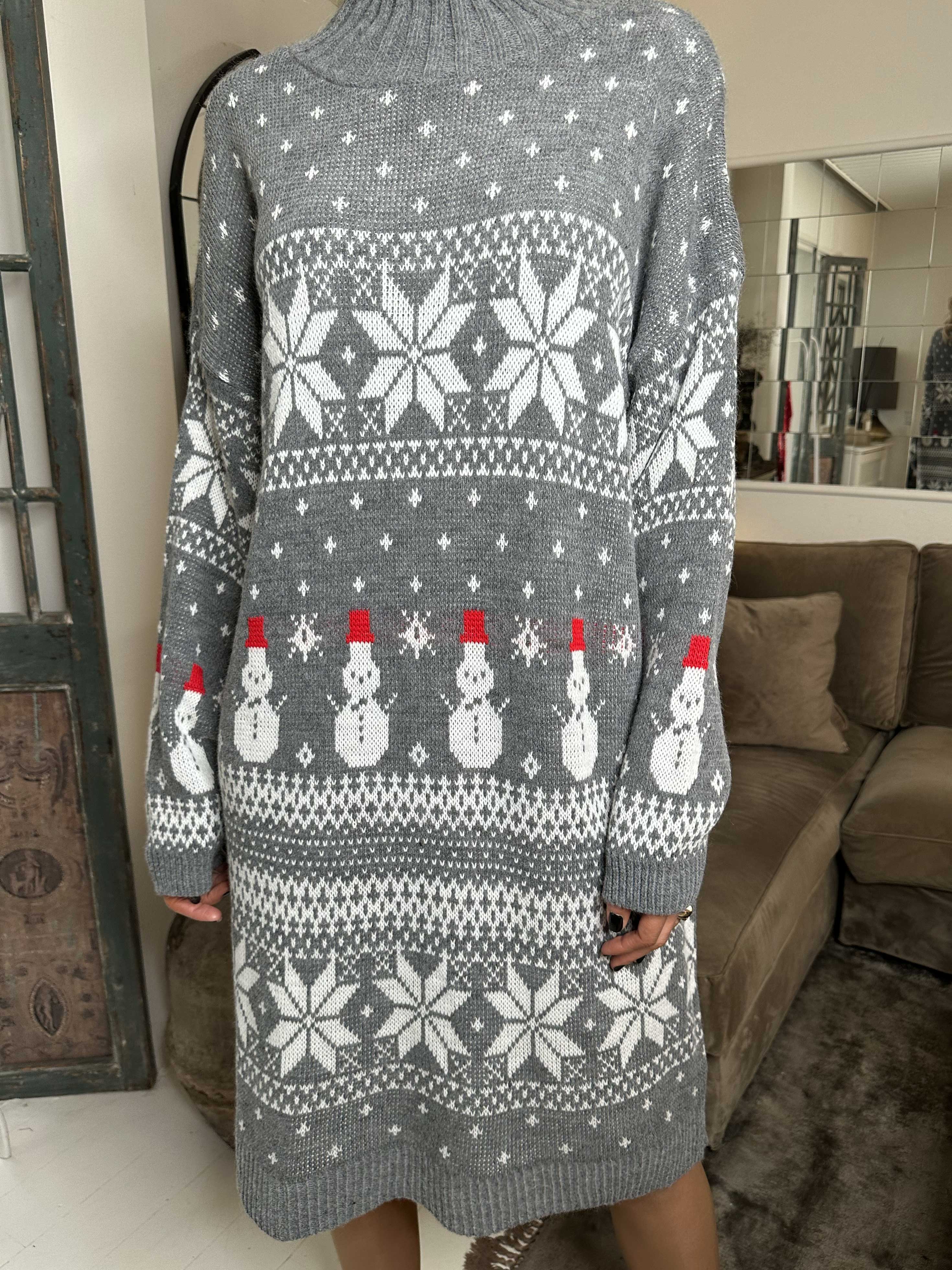 Snowman - Jule strikkjole med snemænd og snefnug