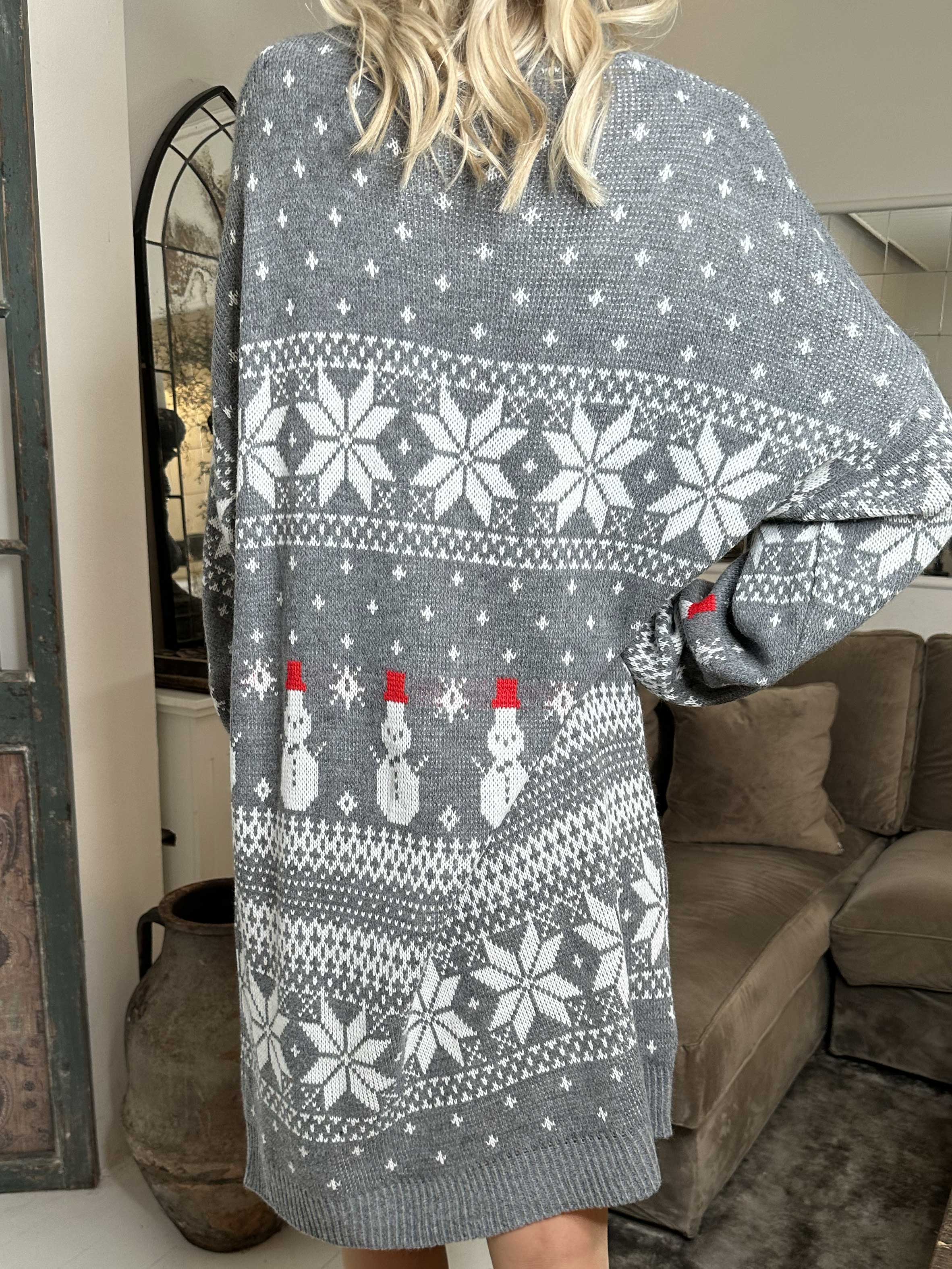 Snowman - Jule strikkjole med snemænd og snefnug