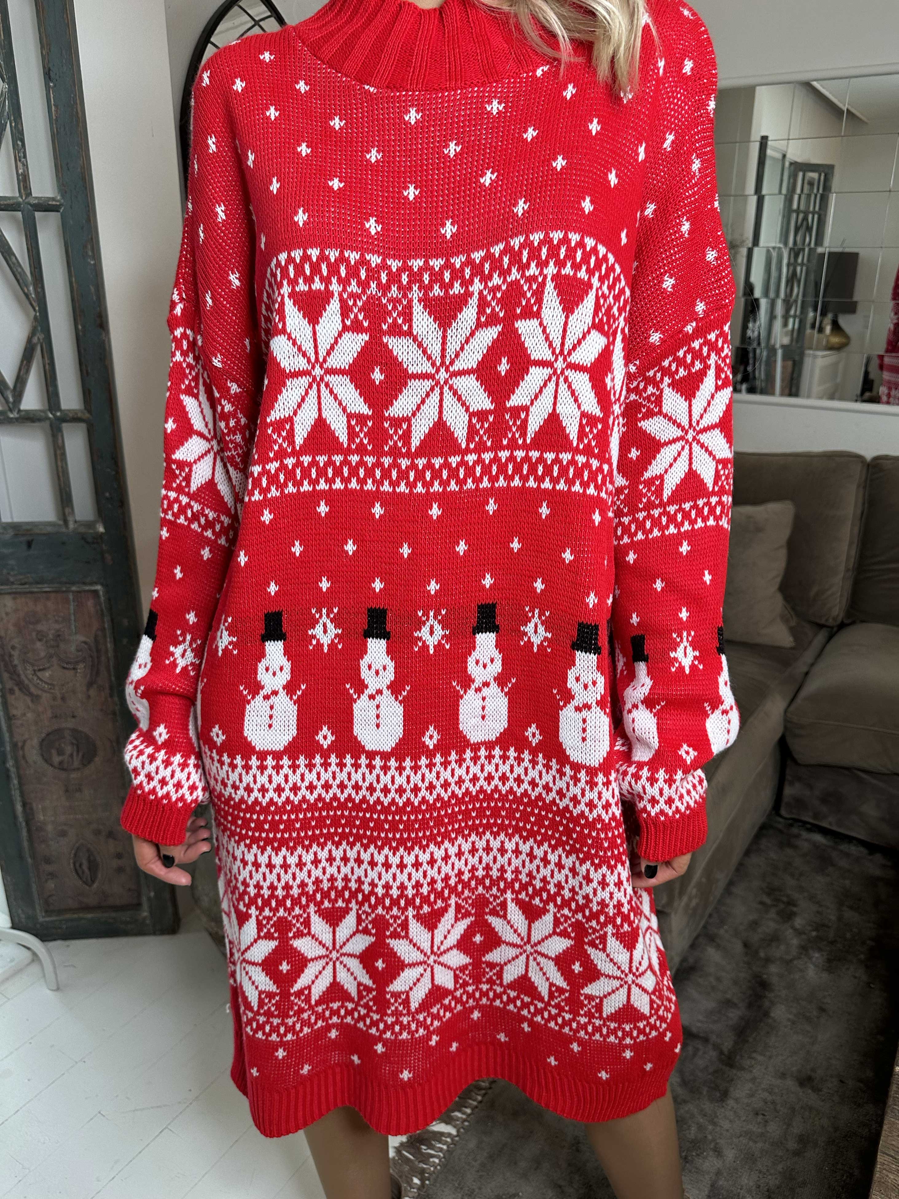 Snowman - Jule strikkjole med snemænd og snefnug