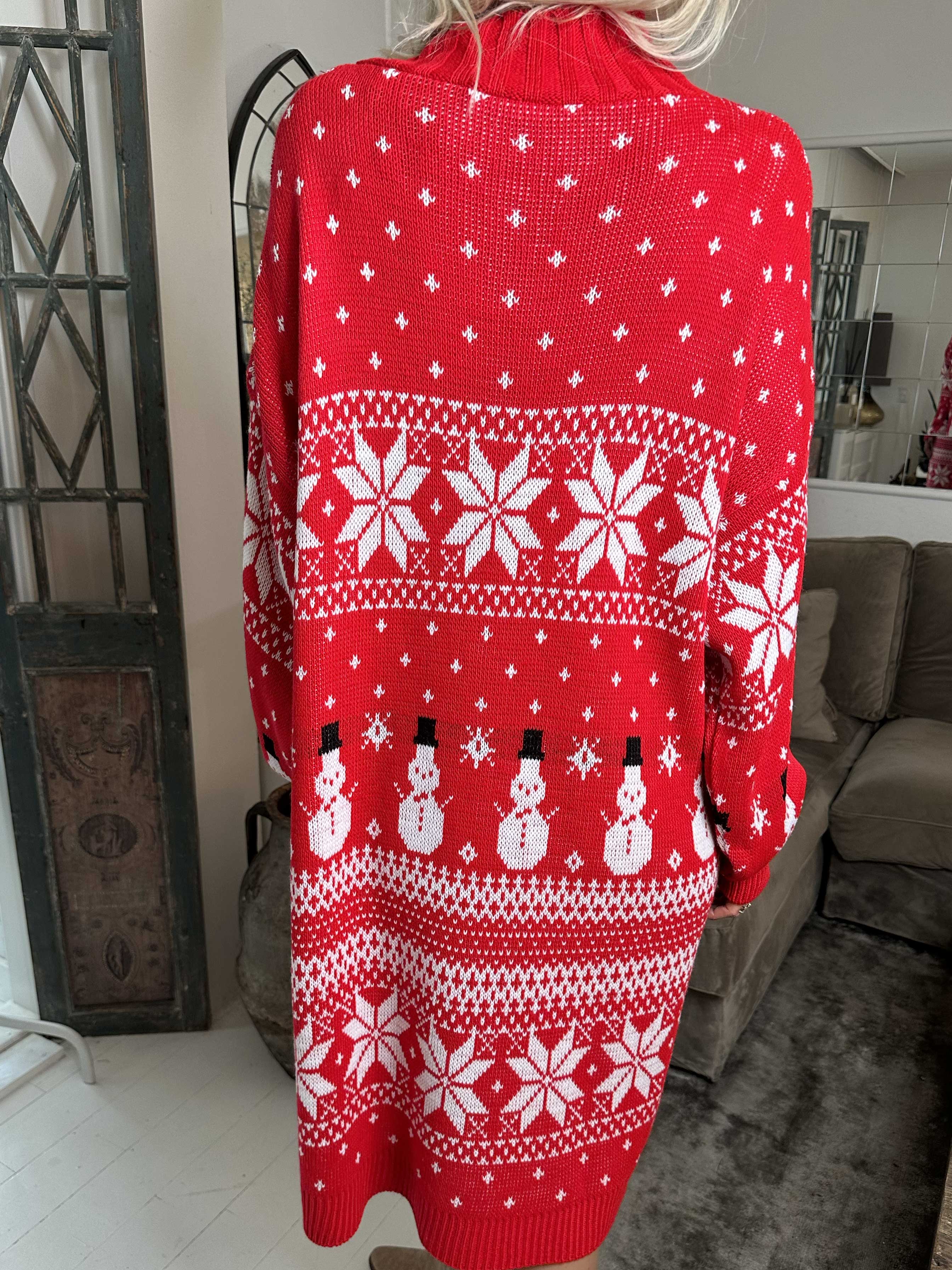 Snowman - Jule strikkjole med snemænd og snefnug