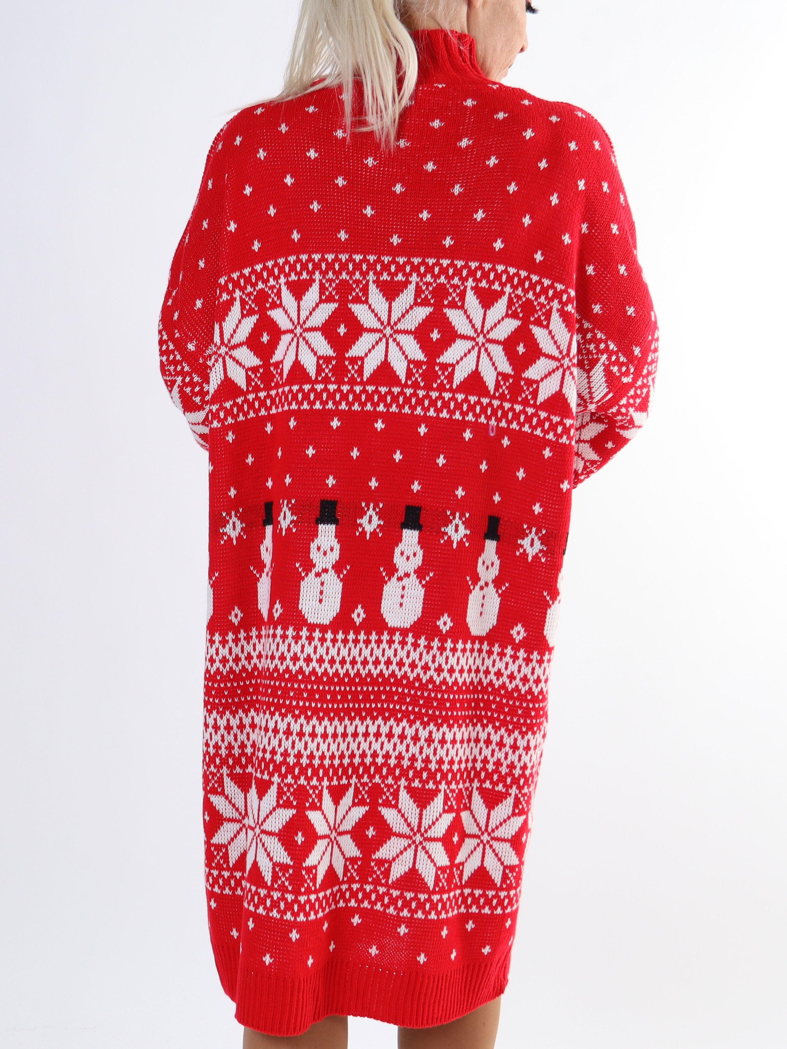 Snowman - Plus size jule strikkjole med snemænd og snefnug
