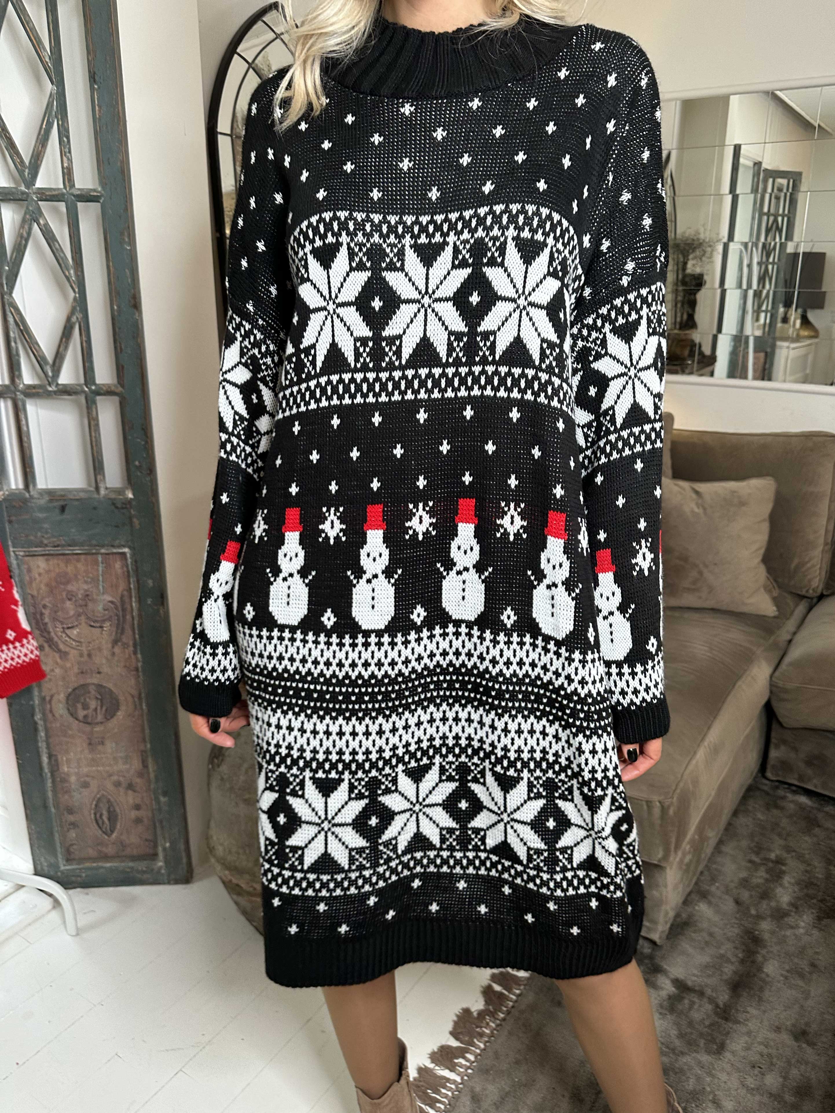 Snowman - Jule strikkjole med snemænd og snefnug