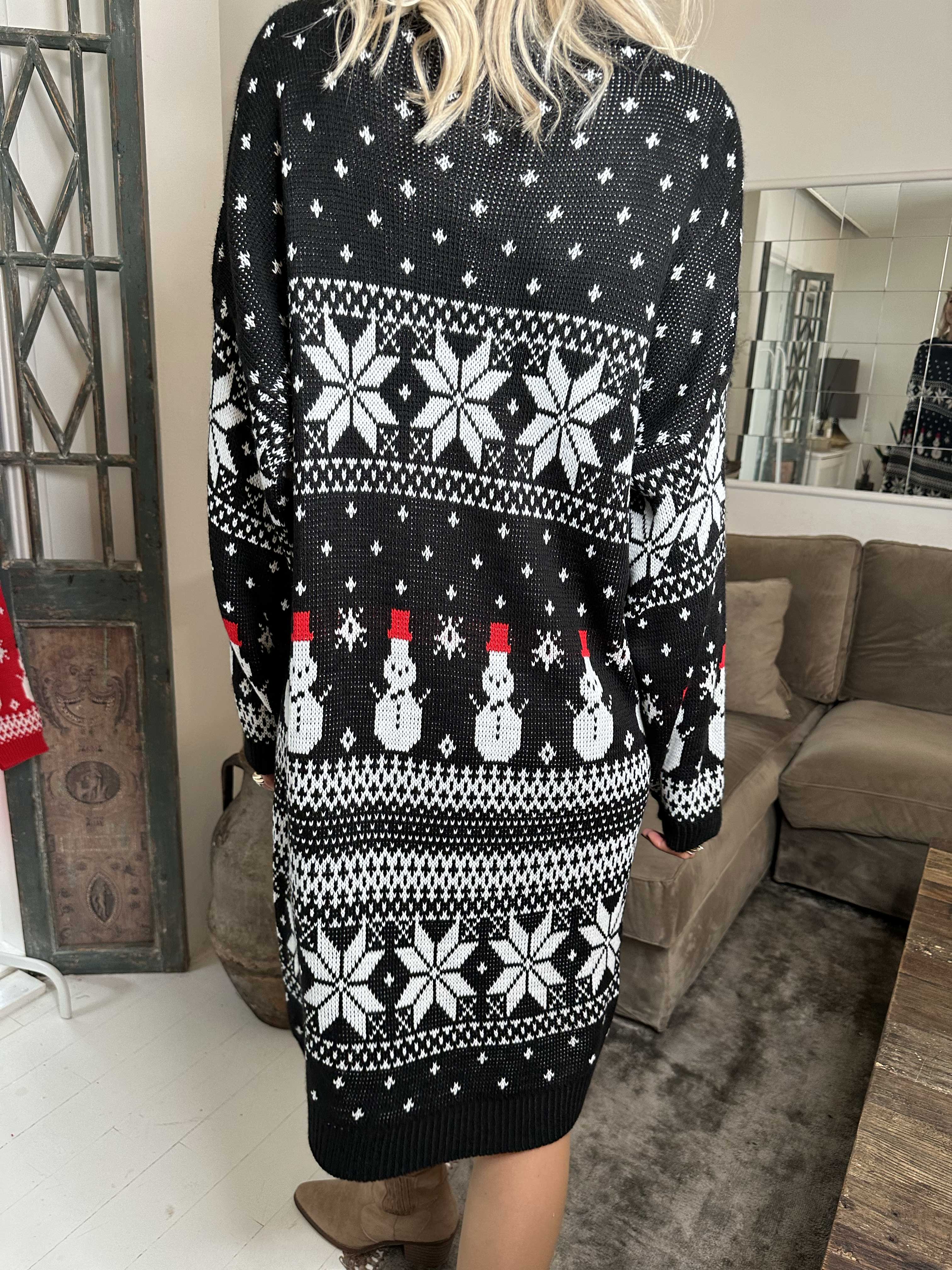 Snowman - Jule strikkjole med snemænd og snefnug