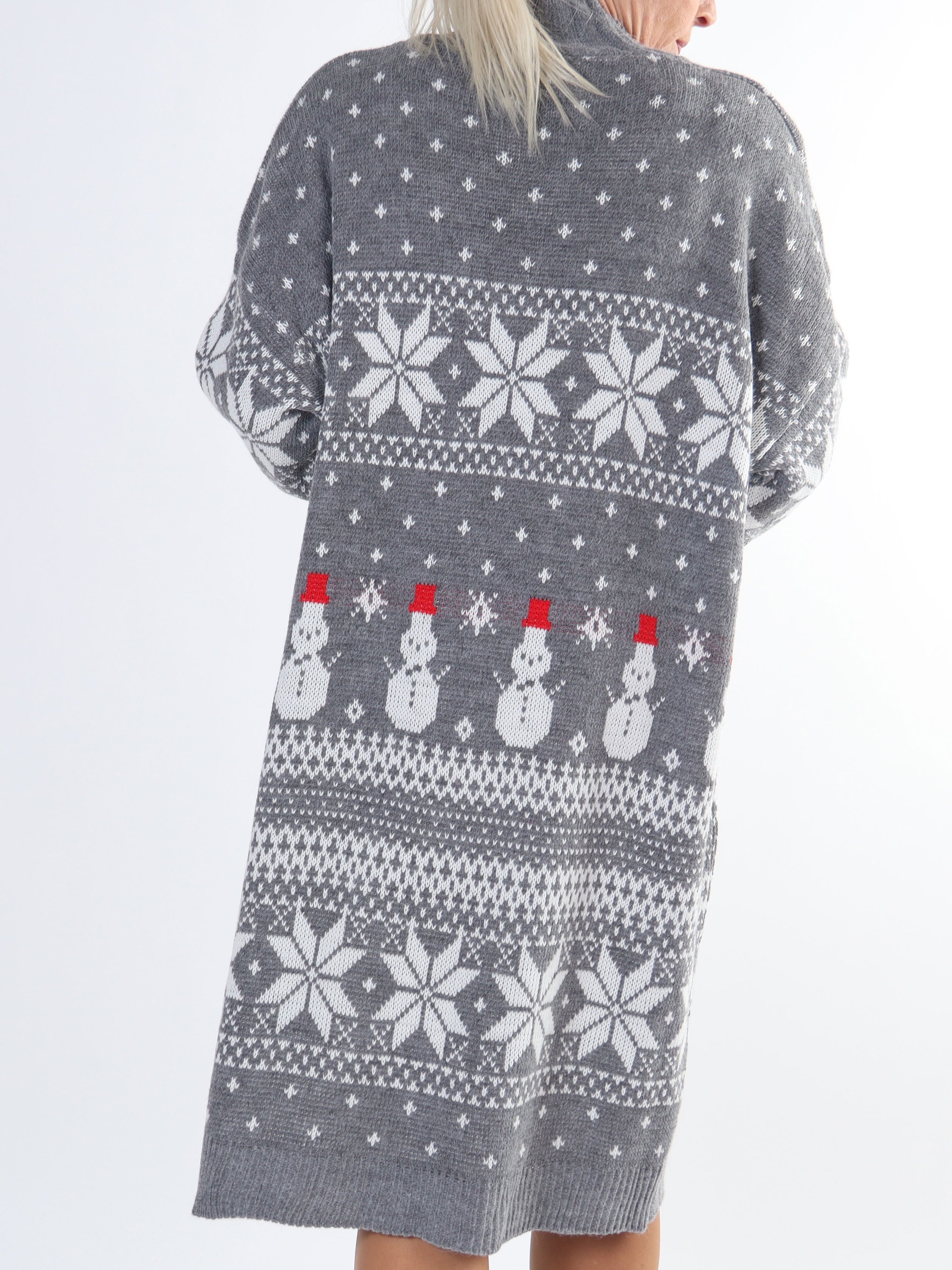 Snowman - Plus size jule strikkjole med snemænd og snefnug