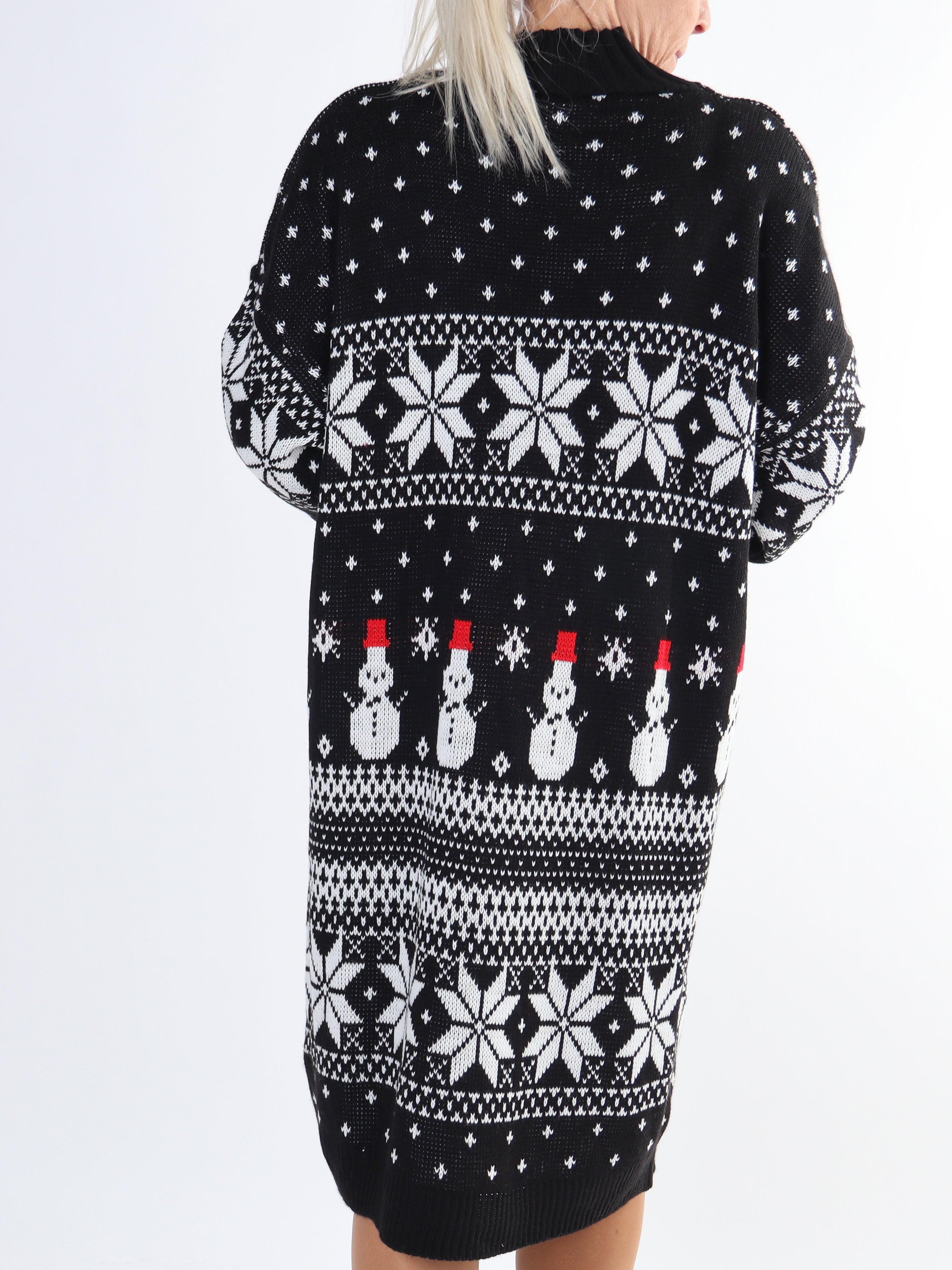 Snowman - Plus size jule strikkjole med snemænd og snefnug