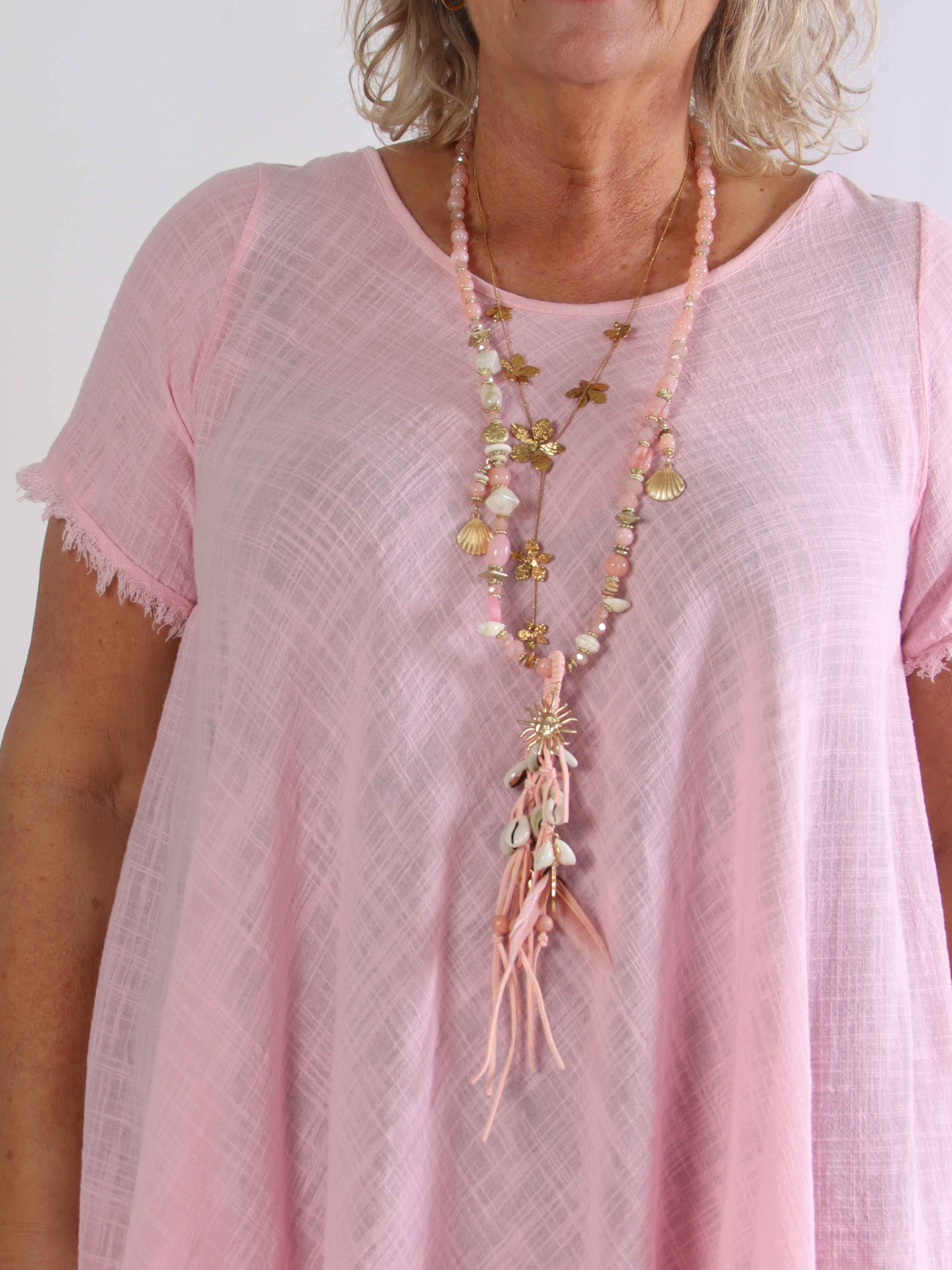 Slone - Plus size bomuldskjole i hørlignende stof med frynsekant forneden og ved ærmer