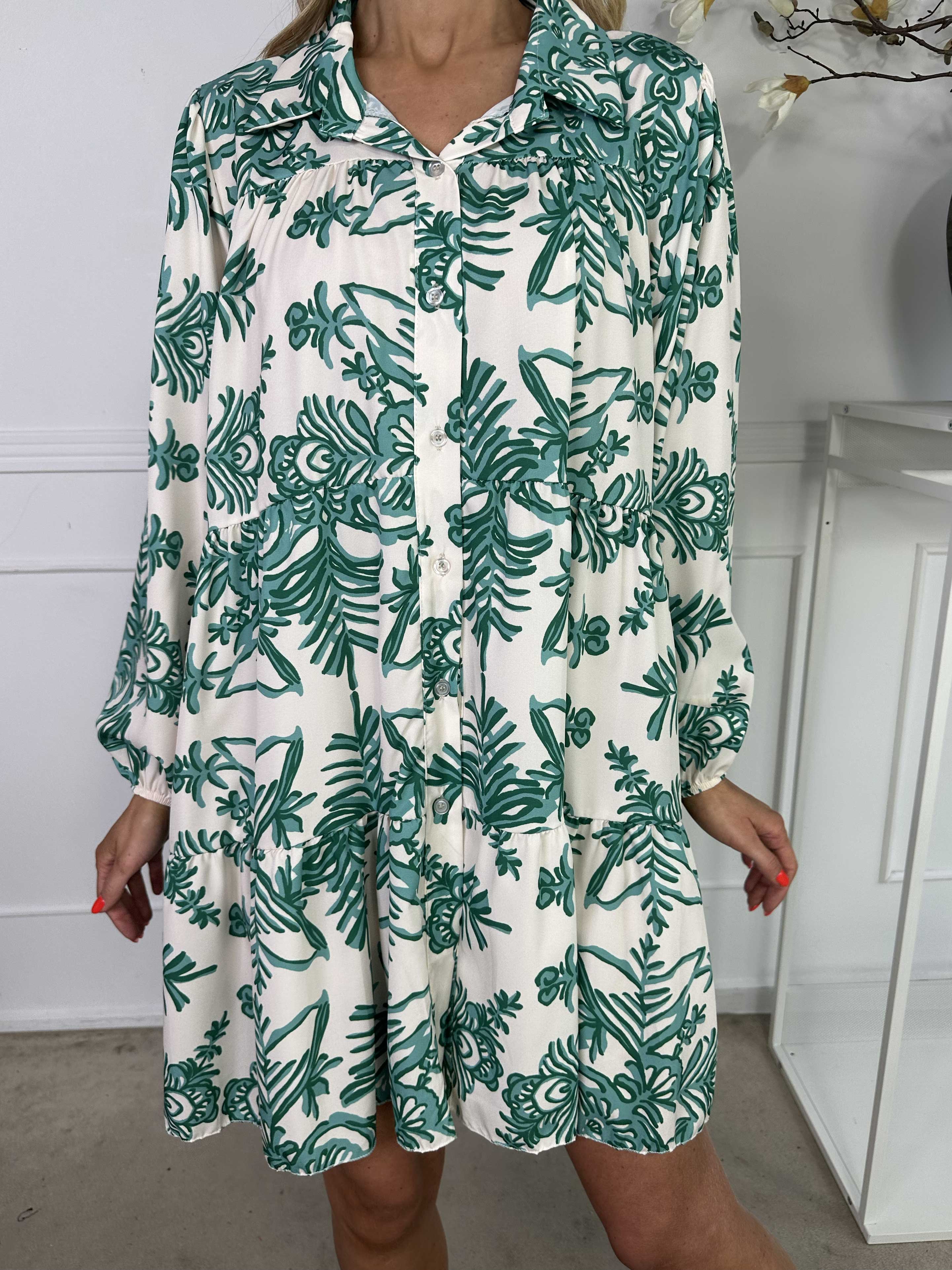 Sophie - Mønstret skjortekjole i viskoseblanding med flæsekant