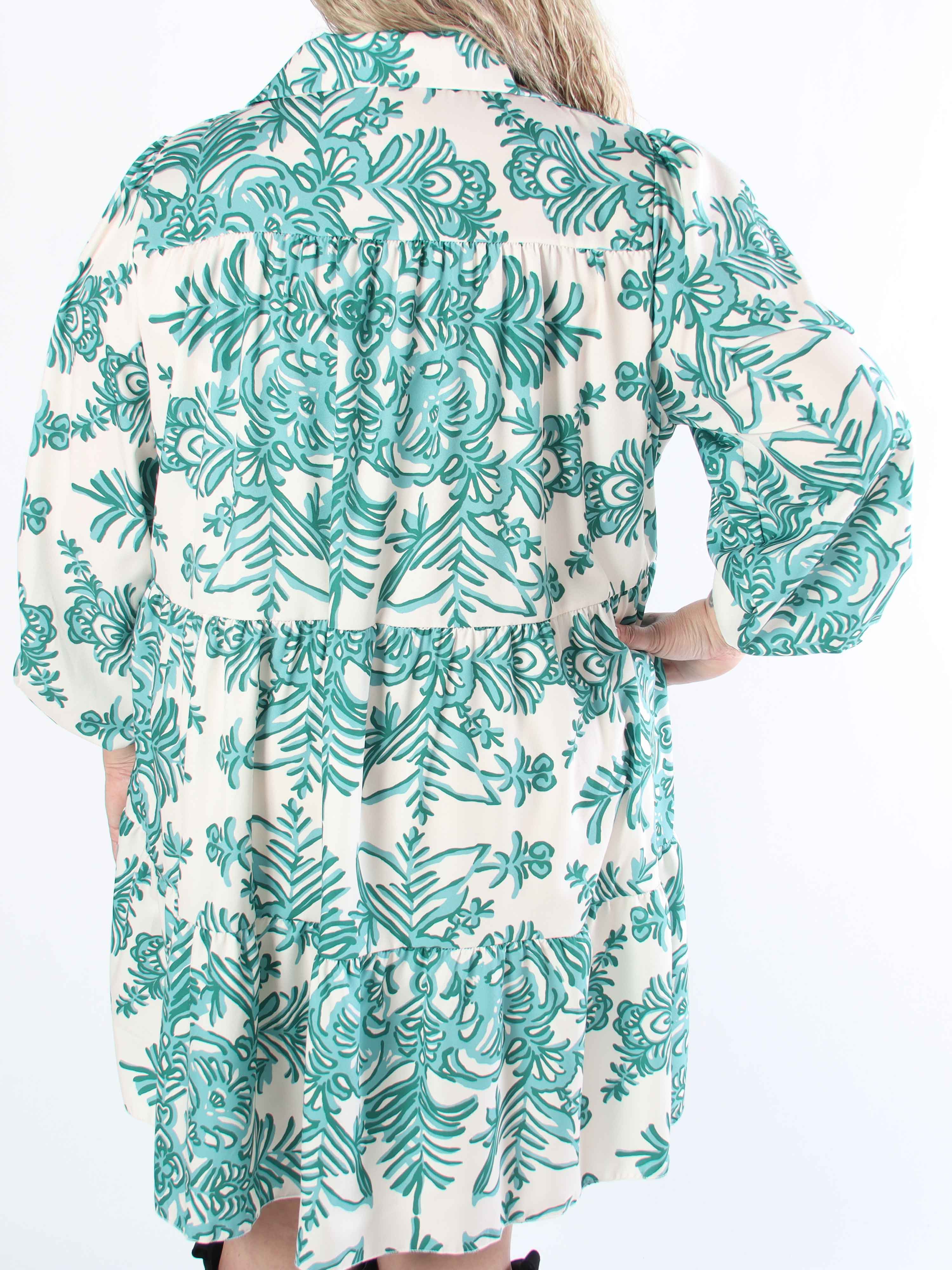 Sophie - Mønstret plus size skjortekjole i viskoseblanding med flæsekant