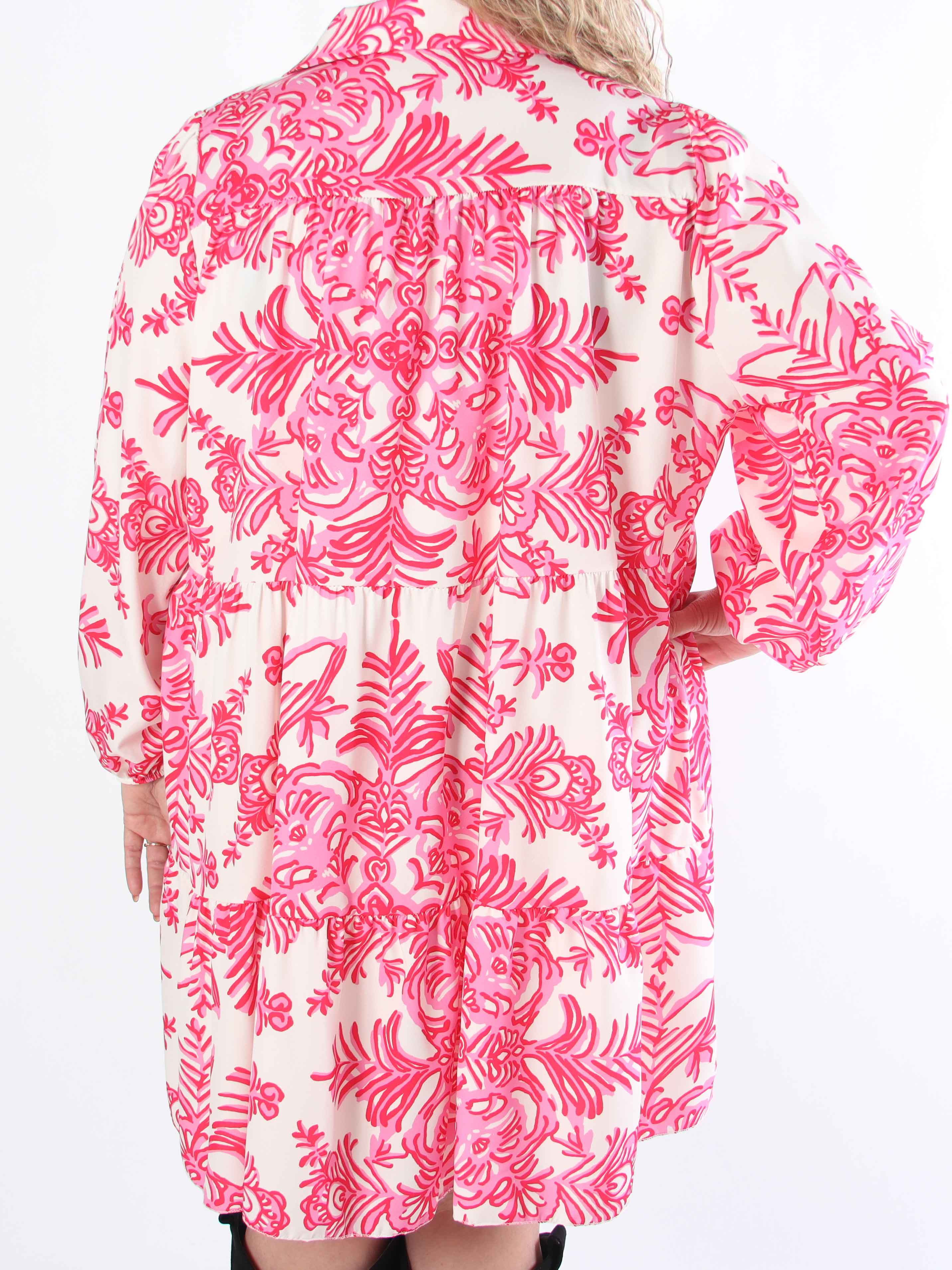 Sophie - Mønstret plus size skjortekjole i viskoseblanding med flæsekant