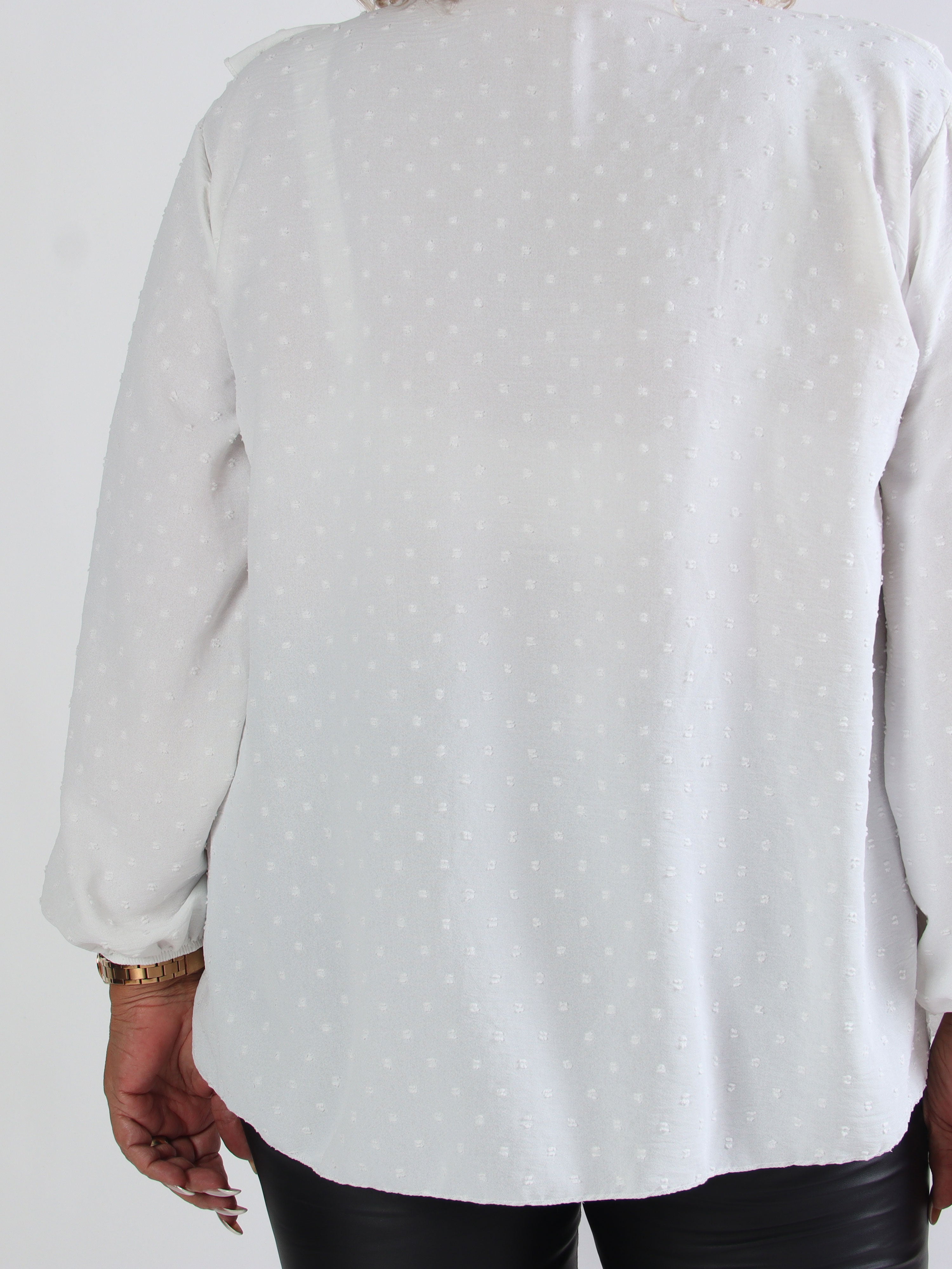 Sozan - Sød tunika med flæser og blondekant i udskæringen