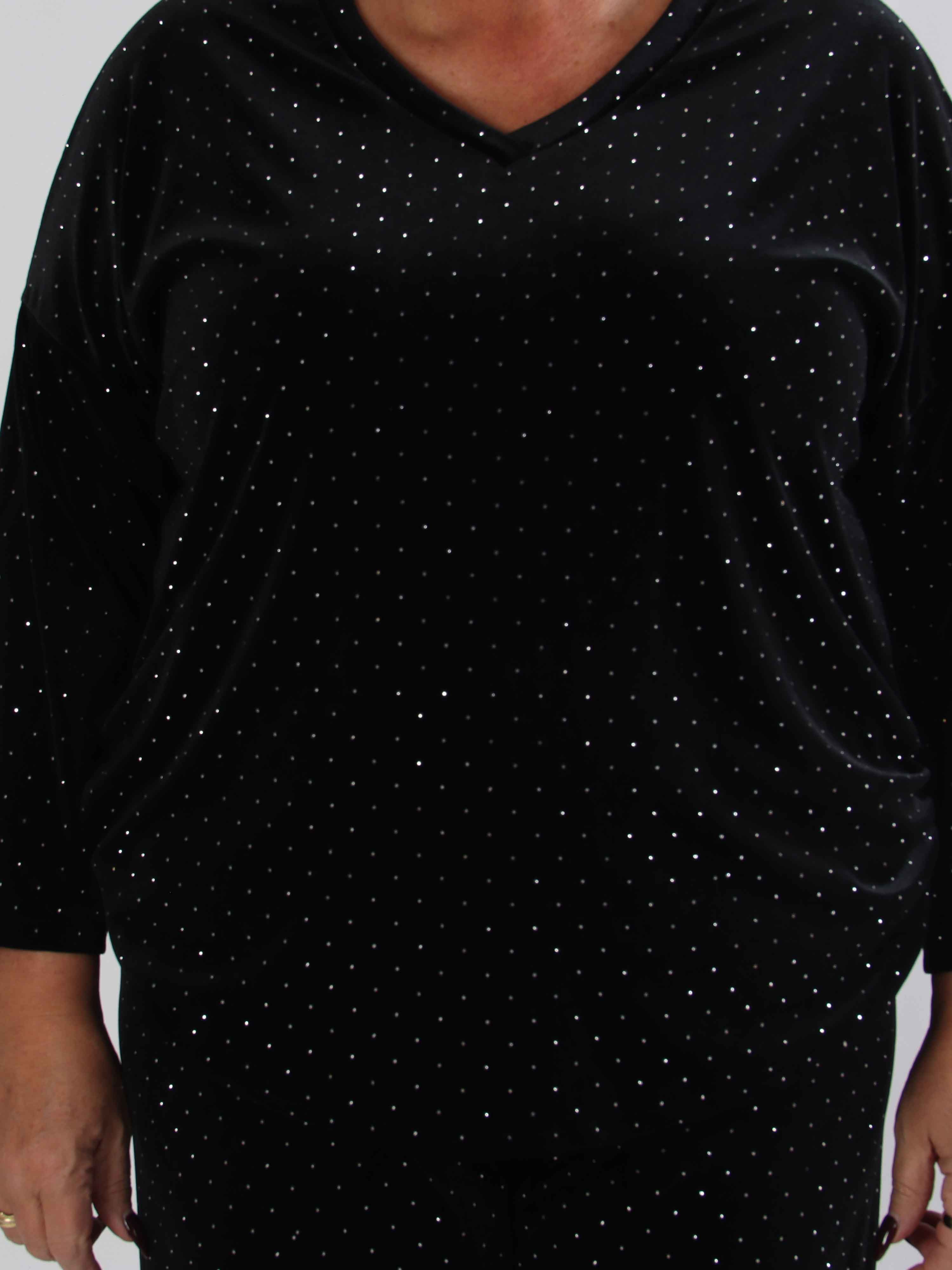 Sparkling - Blødt velour plus size sæt med skinnede sten