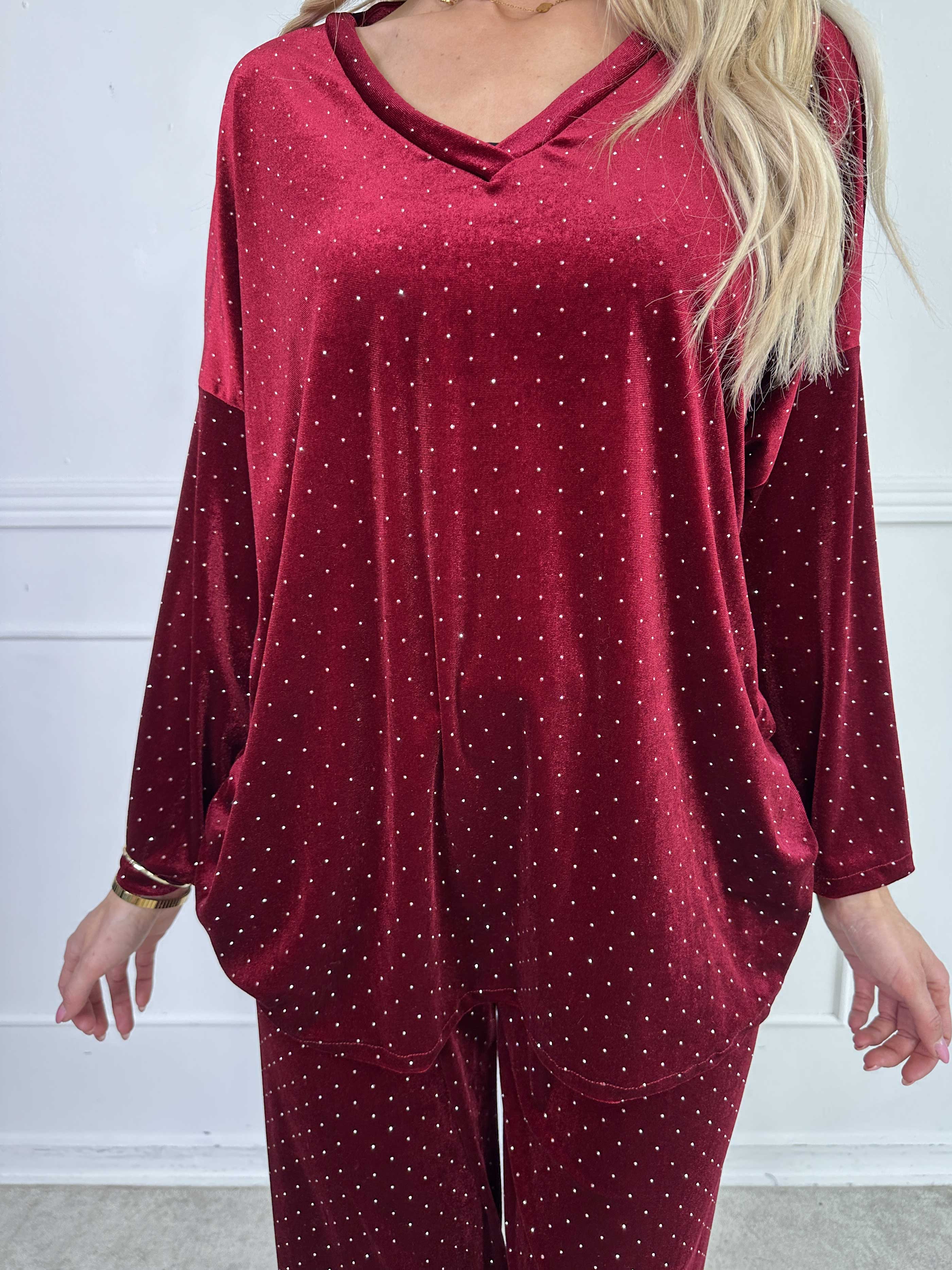 Sparkling - Blødt velour sæt med skinnede sten