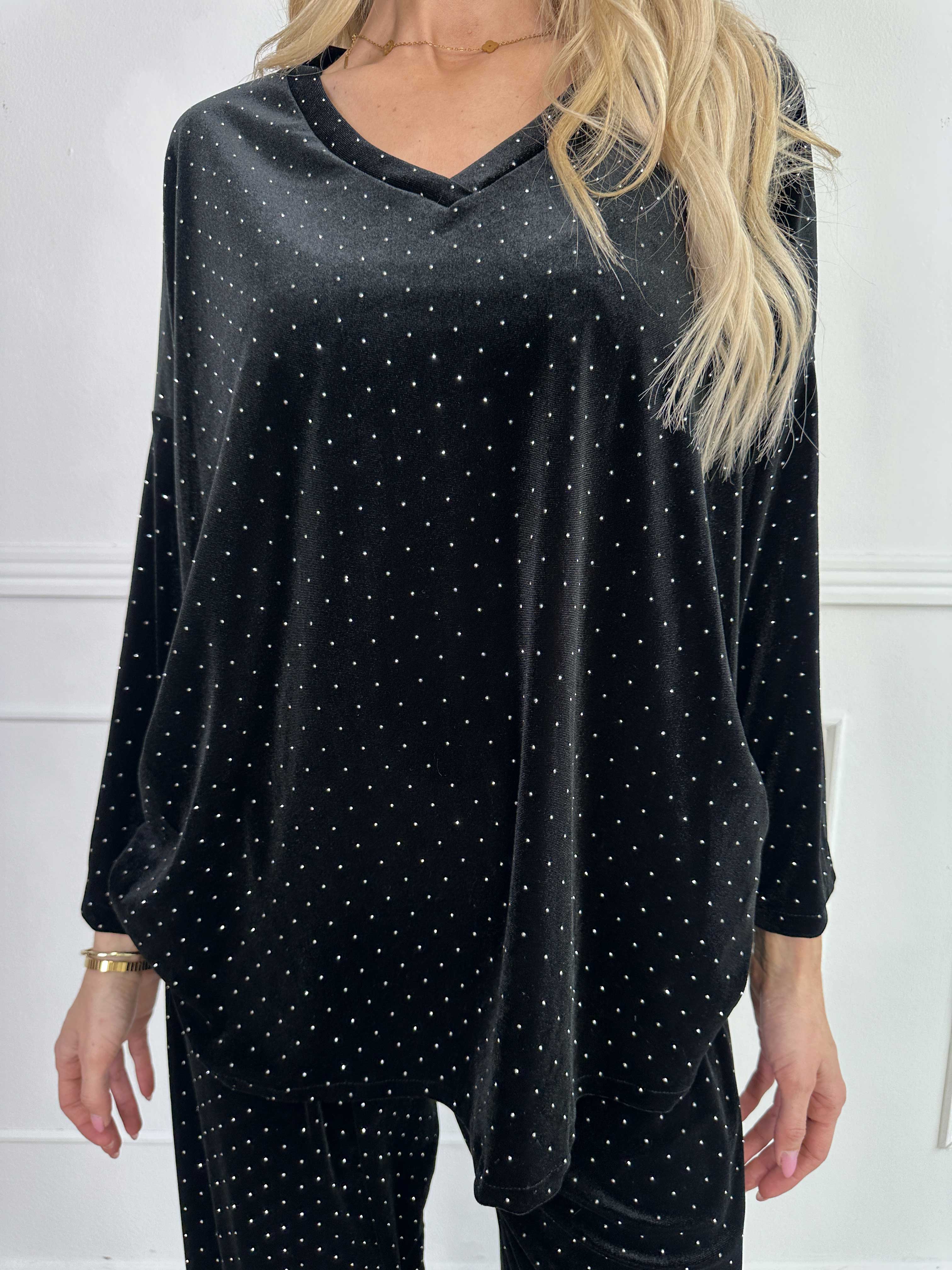 Sparkling - Blødt velour sæt med skinnede sten