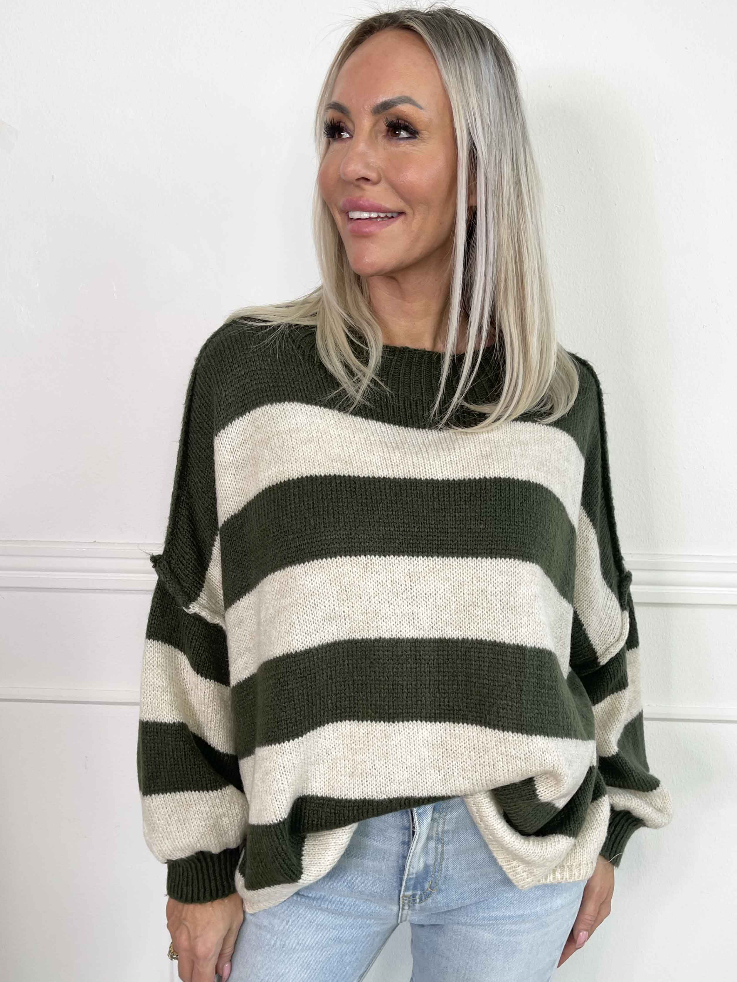 Stacia - Strikbluse med brede striber