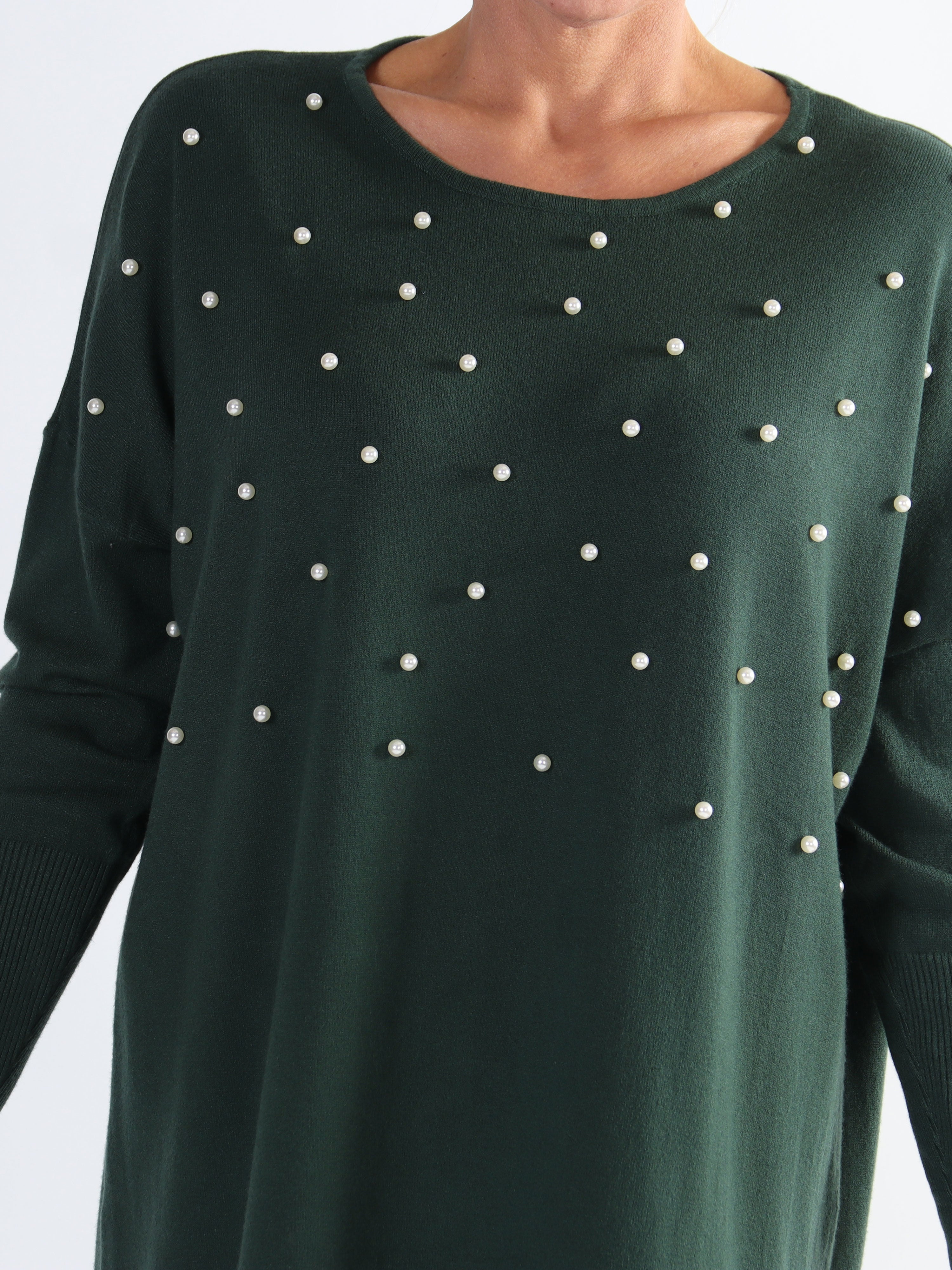 Stefania - Behagelig plus size strikkjole pyntet med perler