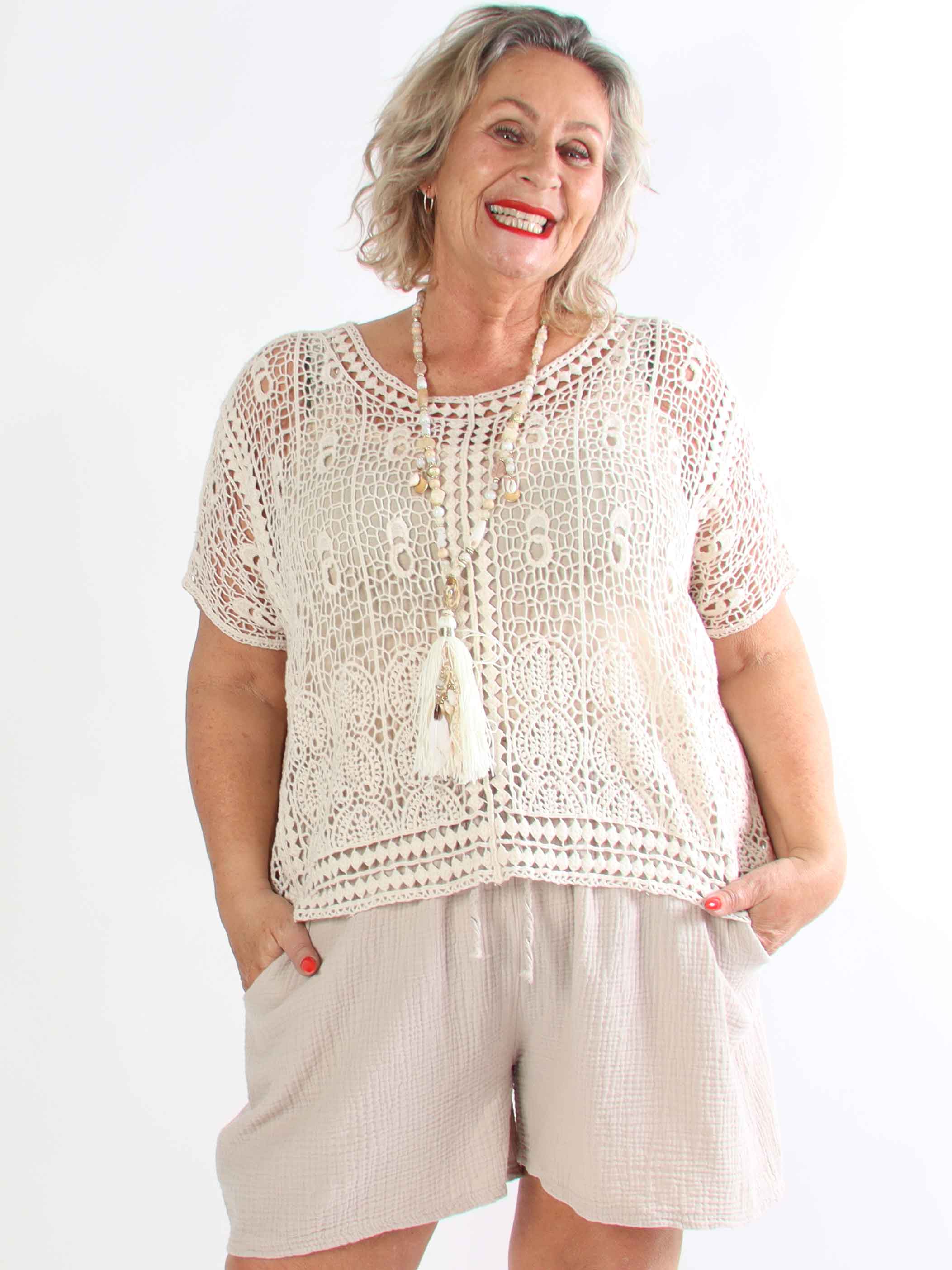 Stevie - Bløde plus size shorts i bomuldsbæk og bølge stof