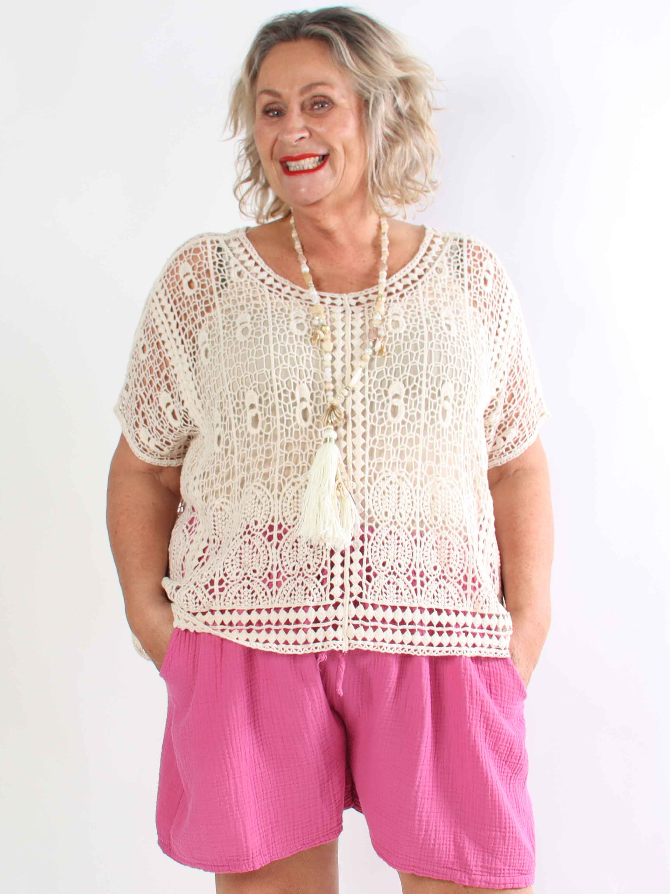 Stevie - Bløde plus size shorts i bomuldsbæk og bølge stof