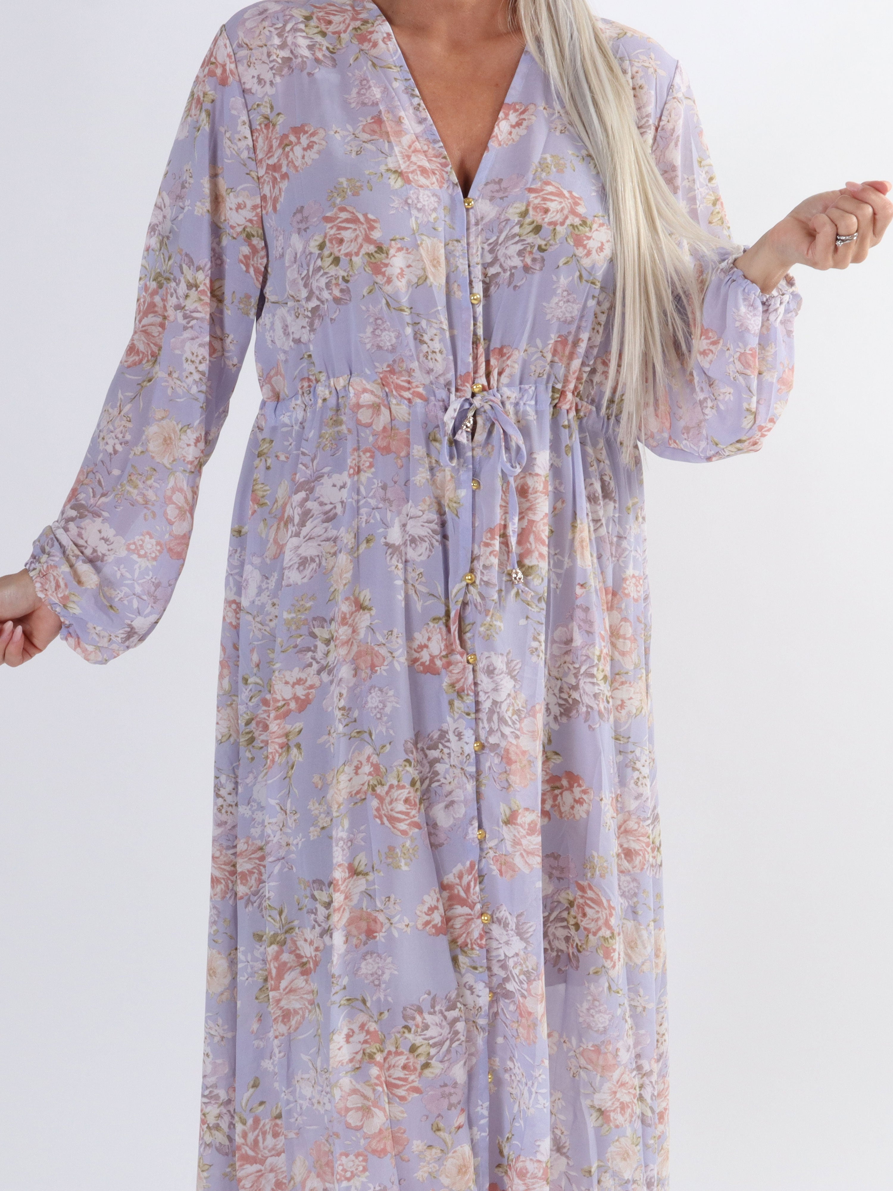 Stine - Sød lang plus size kimono med blomsterprint
