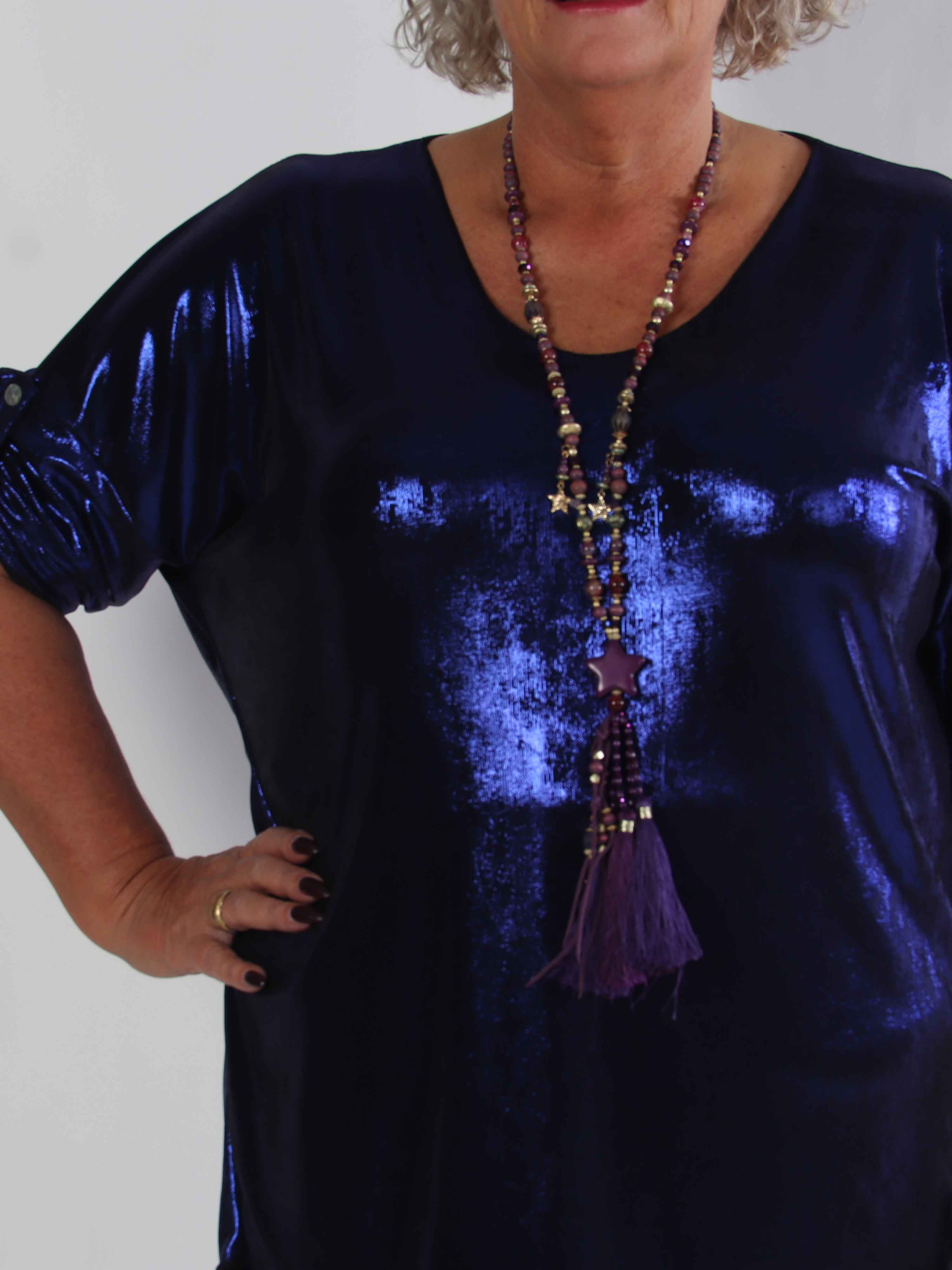 Subira - Shiny plus size tunika med v-udskæring