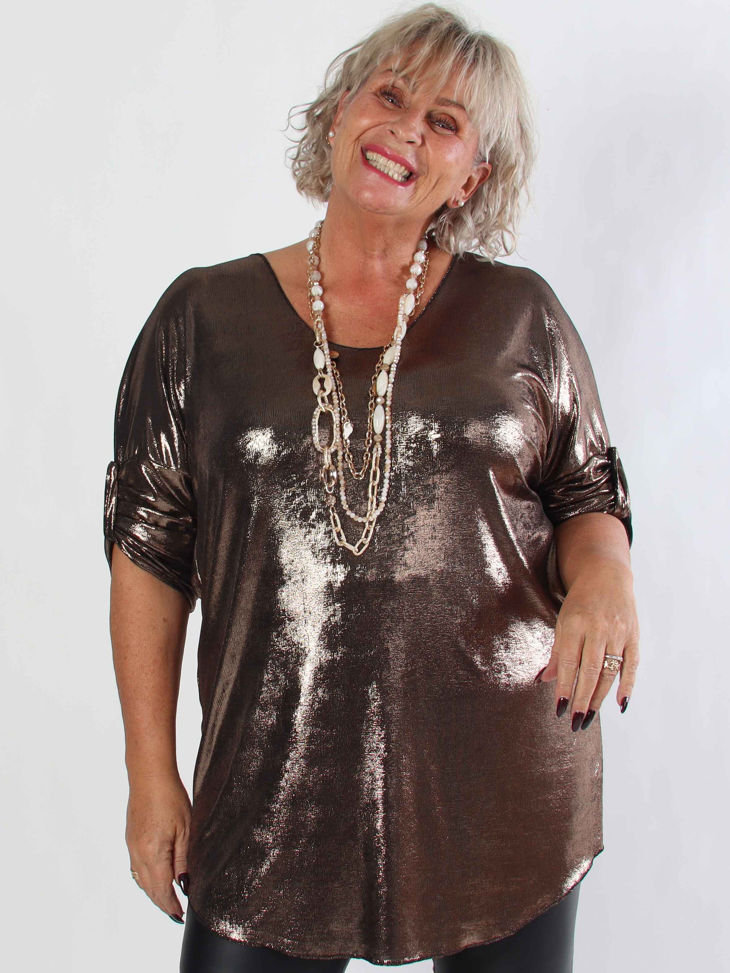 Subira - Shiny plus size tunika med v-udskæring