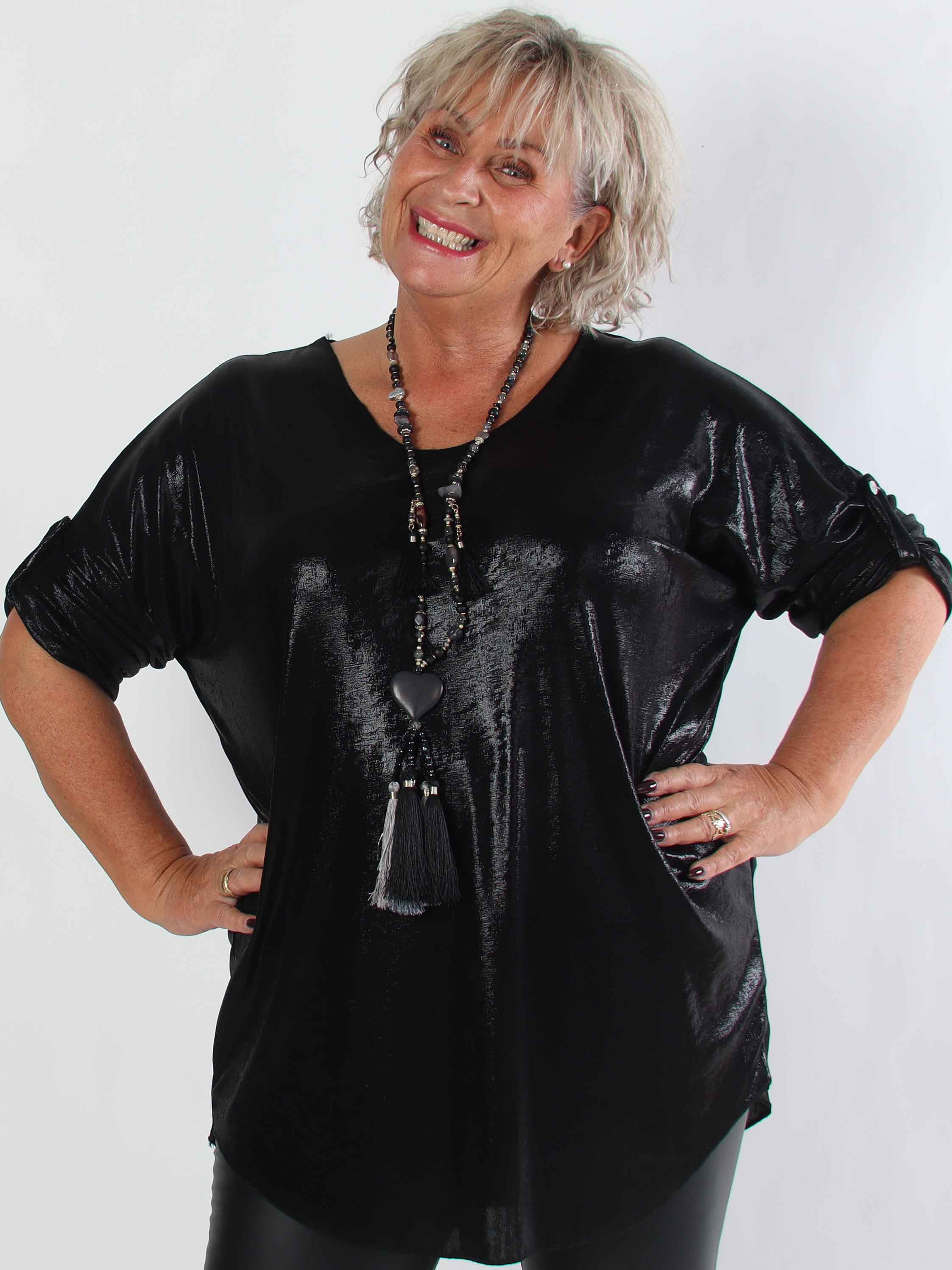 Subira - Shiny plus size tunika med v-udskæring