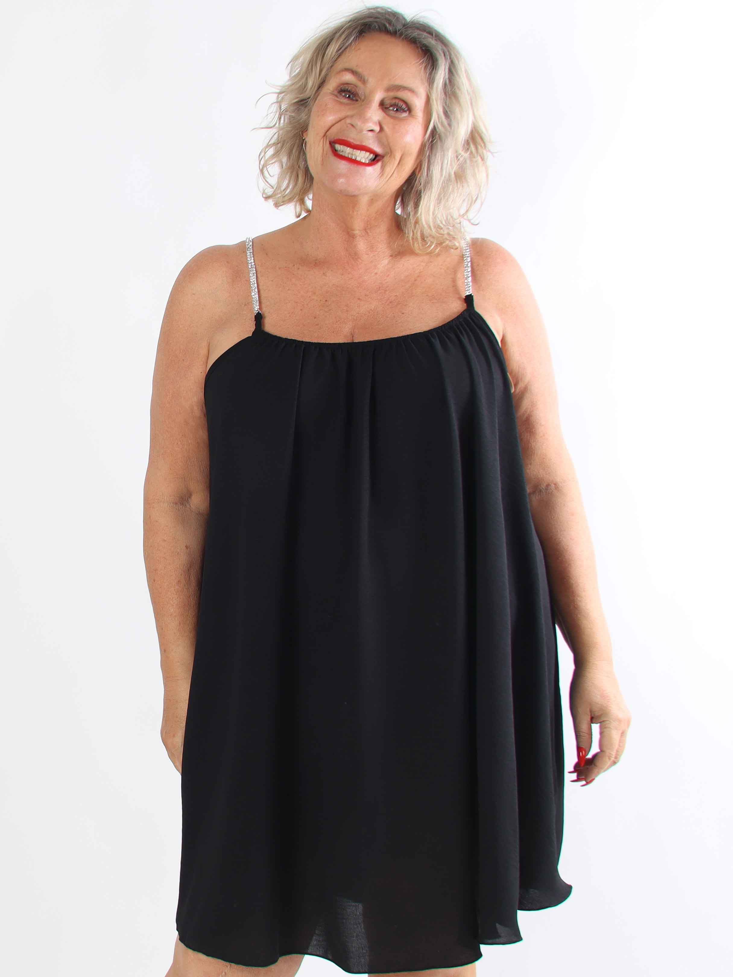 Sunara - Plus size stropkjole i blød viskose med fine similisten på stropperne