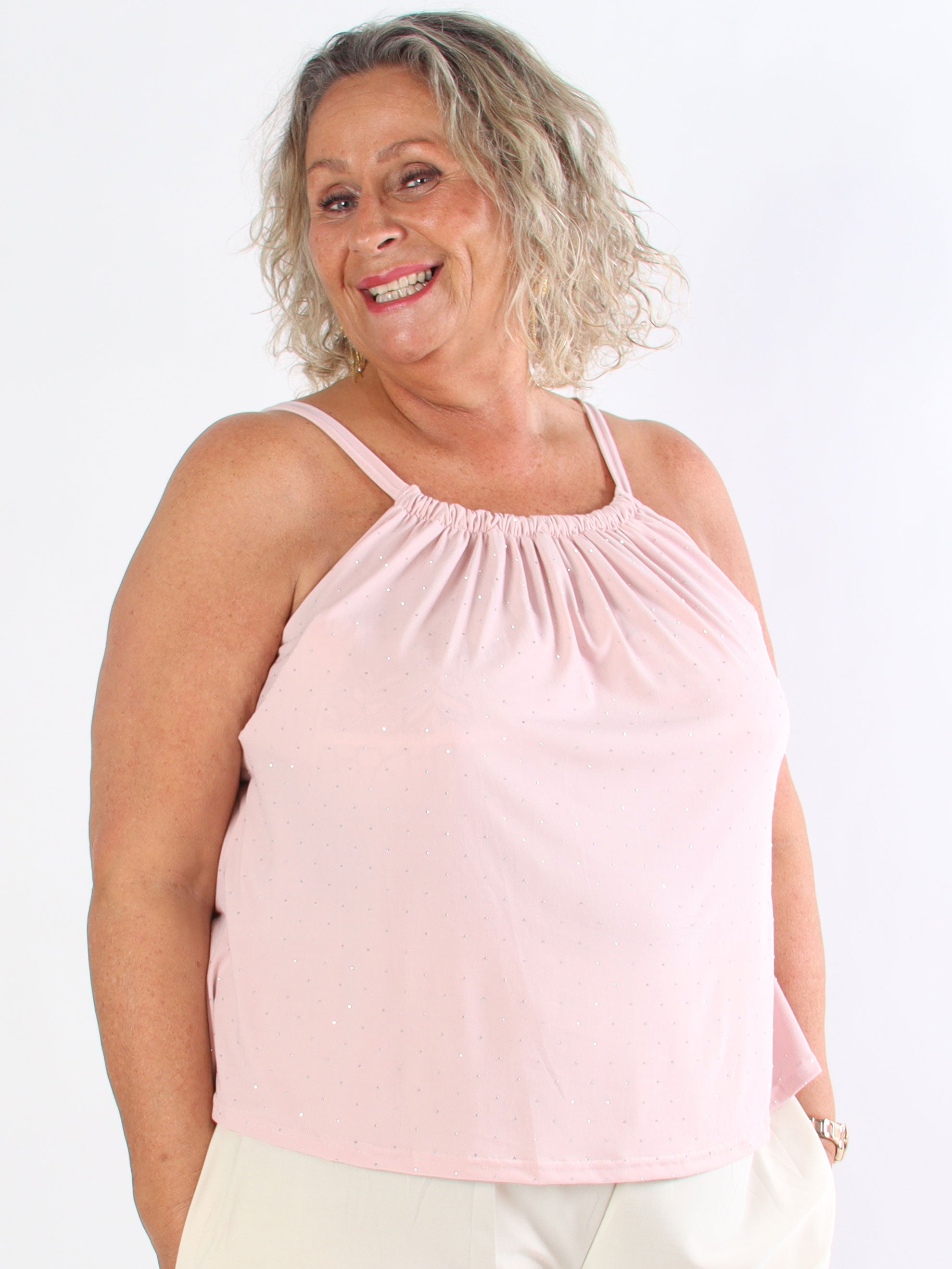 Sunlove Crystal Top - Ensfarvet plus size elastisk top med similisten