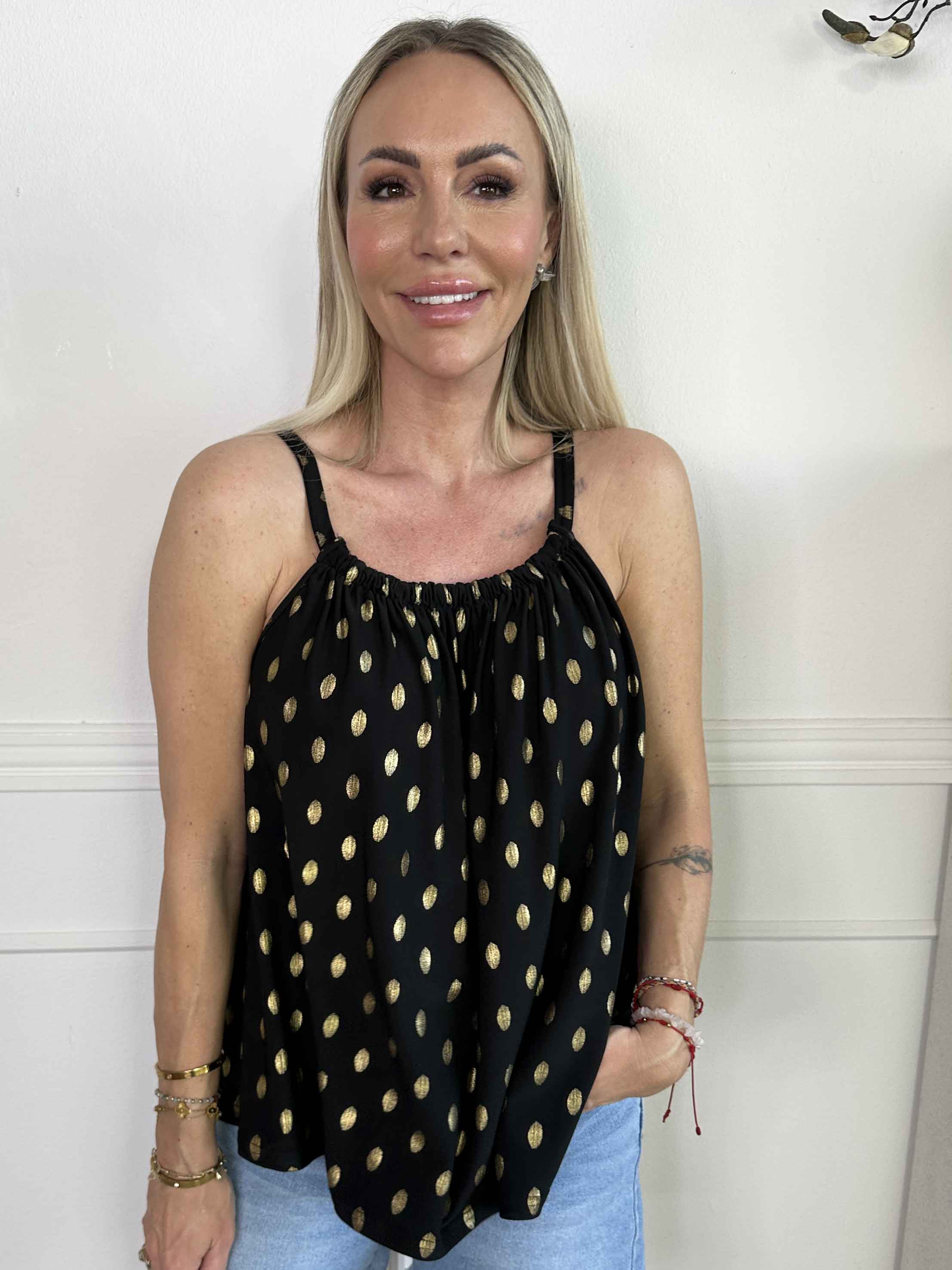 Sunlove Dot Top - Elastisk stroptop med guld dutter