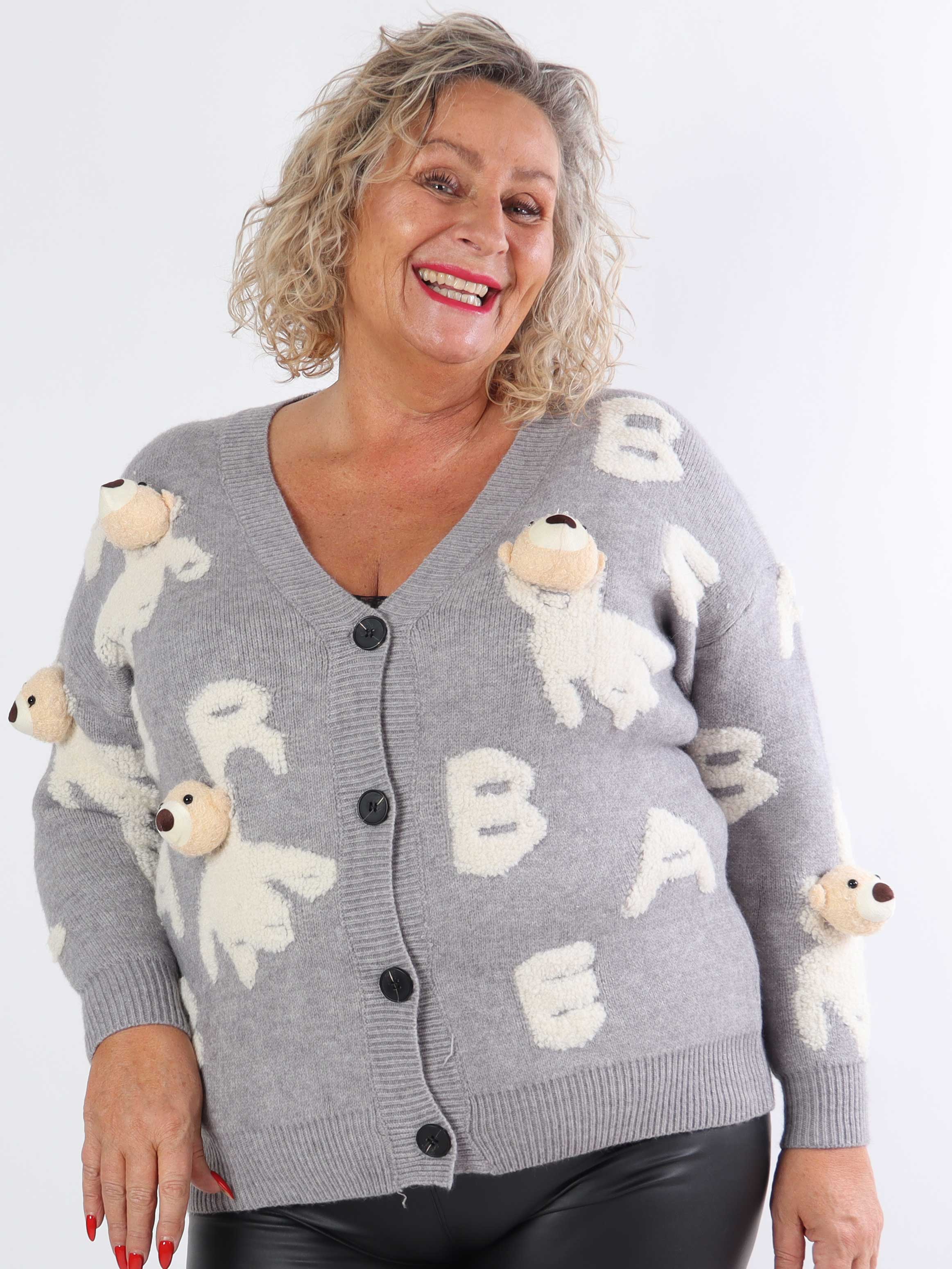Teddy - Sød plus size strikcardigan med bamser