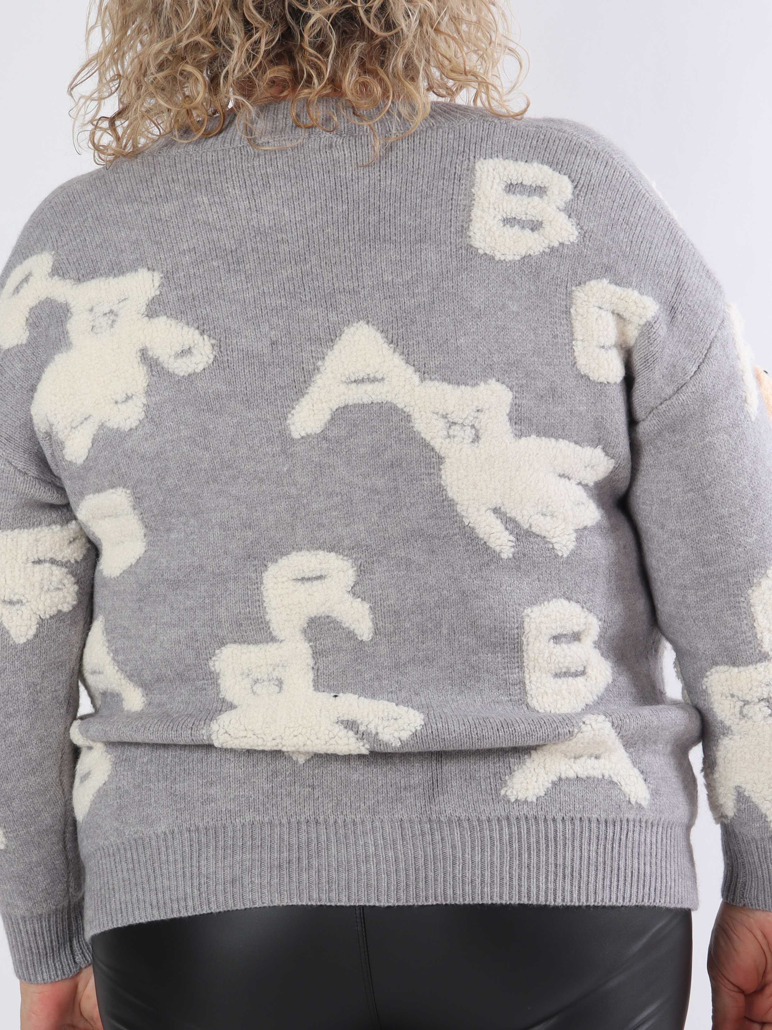 Teddy - Sød plus size strikcardigan med bamser