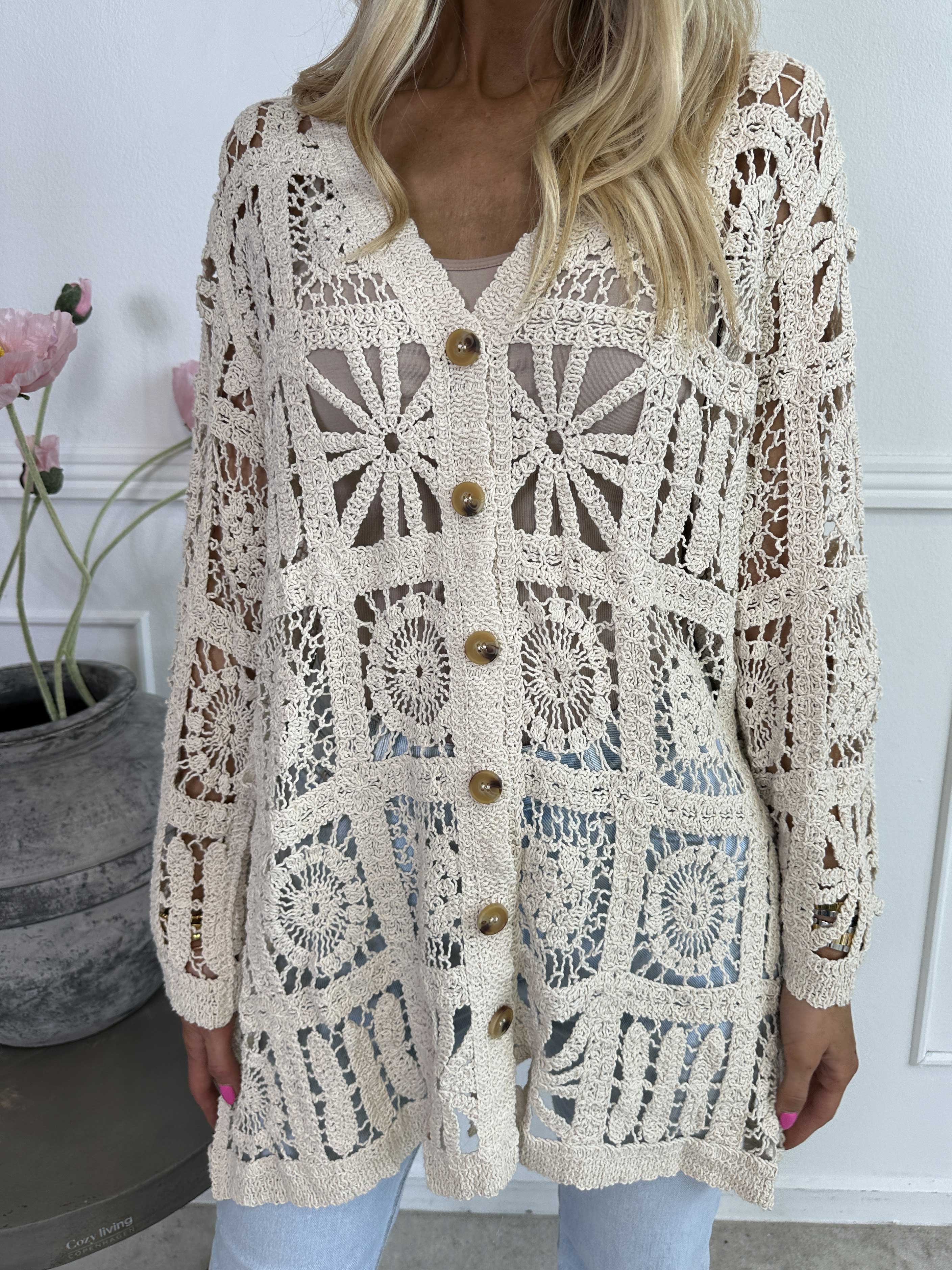 Temari - Hæklet cardigan i bomuld med knapper