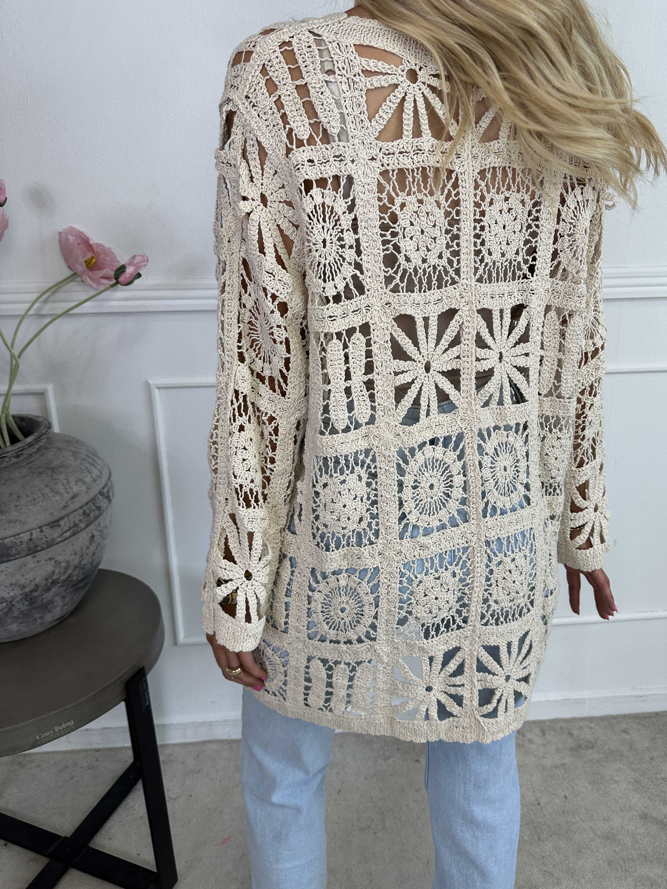 Temari - Hæklet cardigan i bomuld med knapper