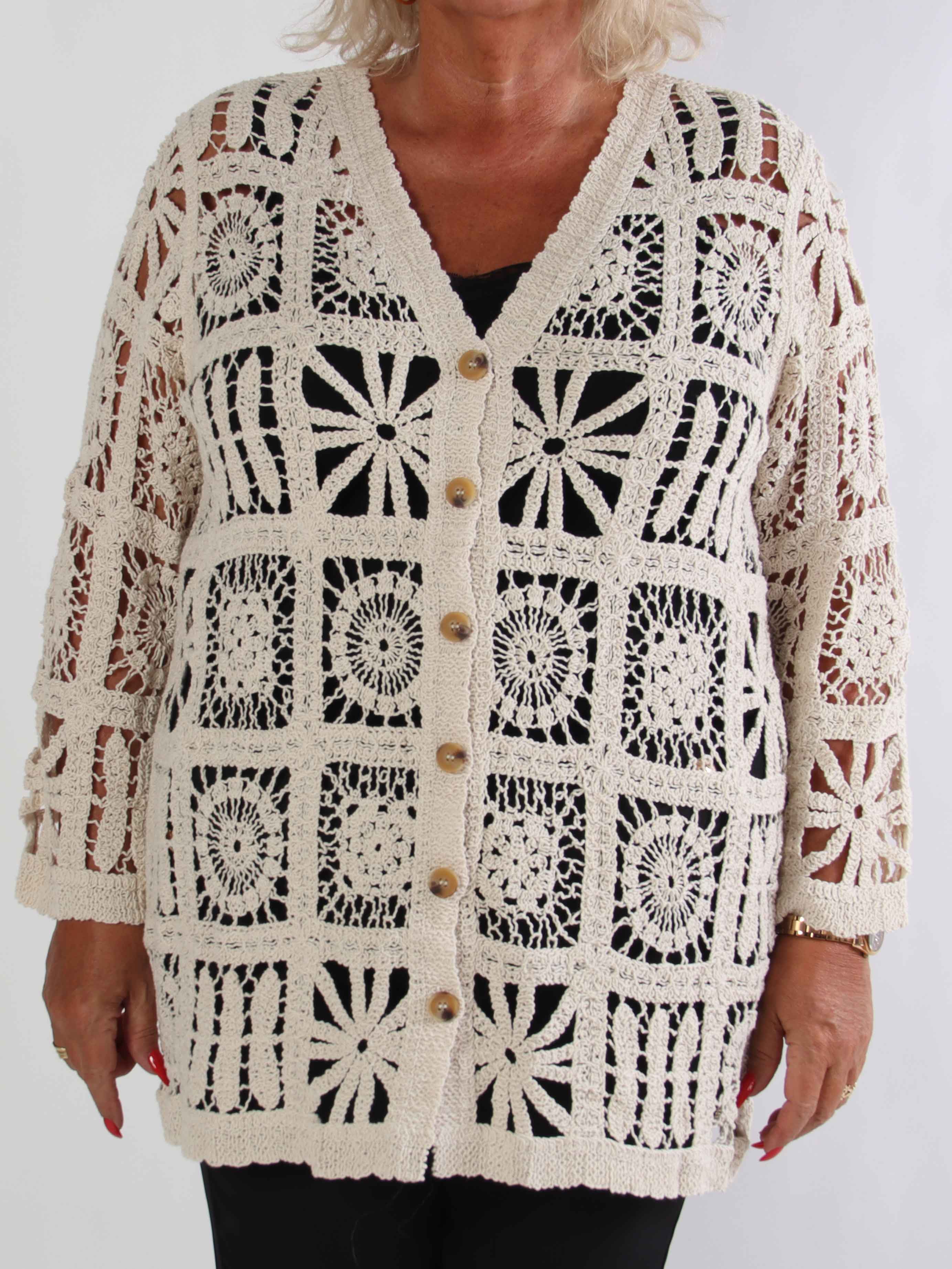 Temari - Hæklet plus size cardigan i bomuld med knapper