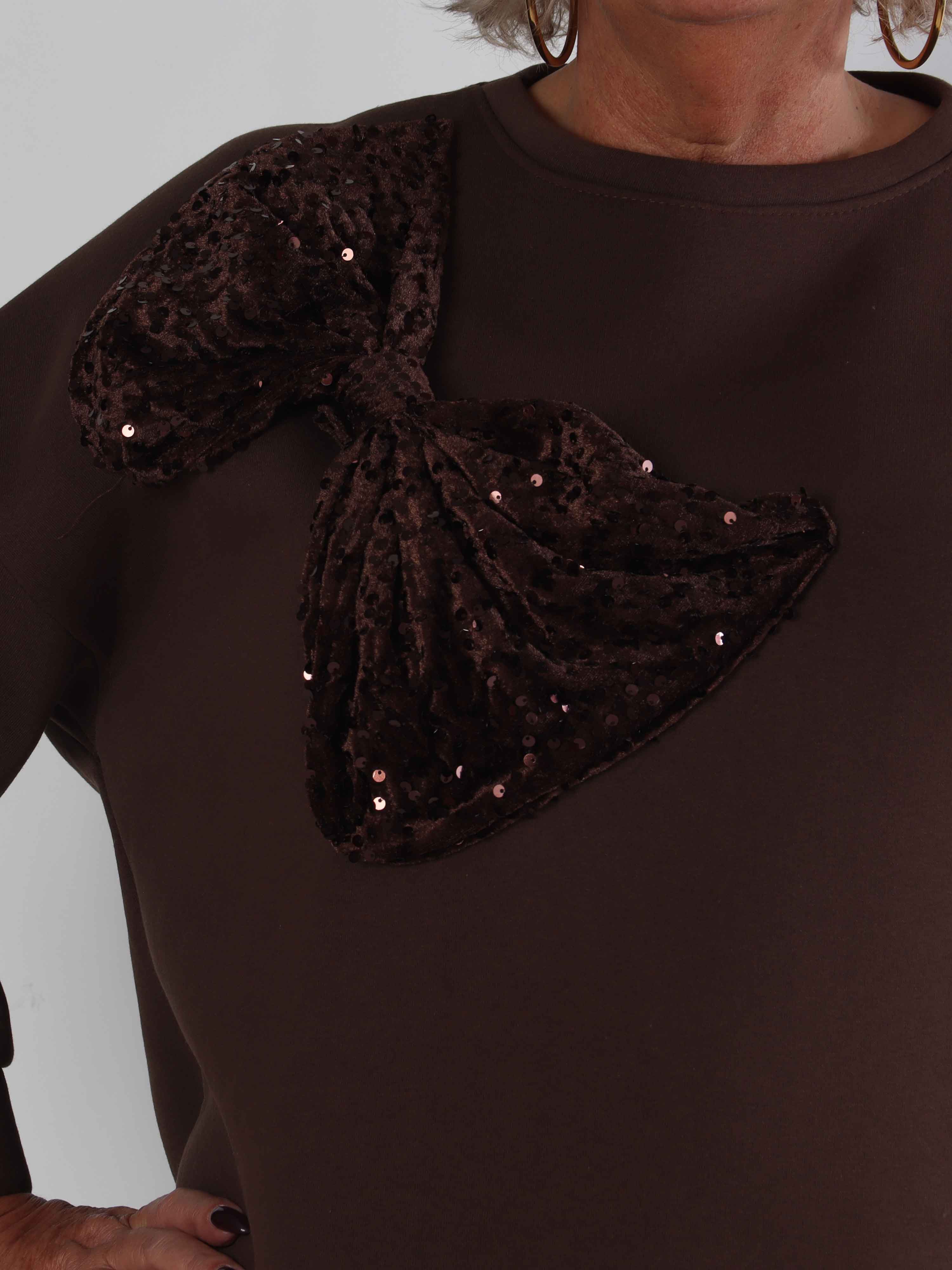 Thalassa - Plus size sweatshirt i bomuld med stor velour sløjfe