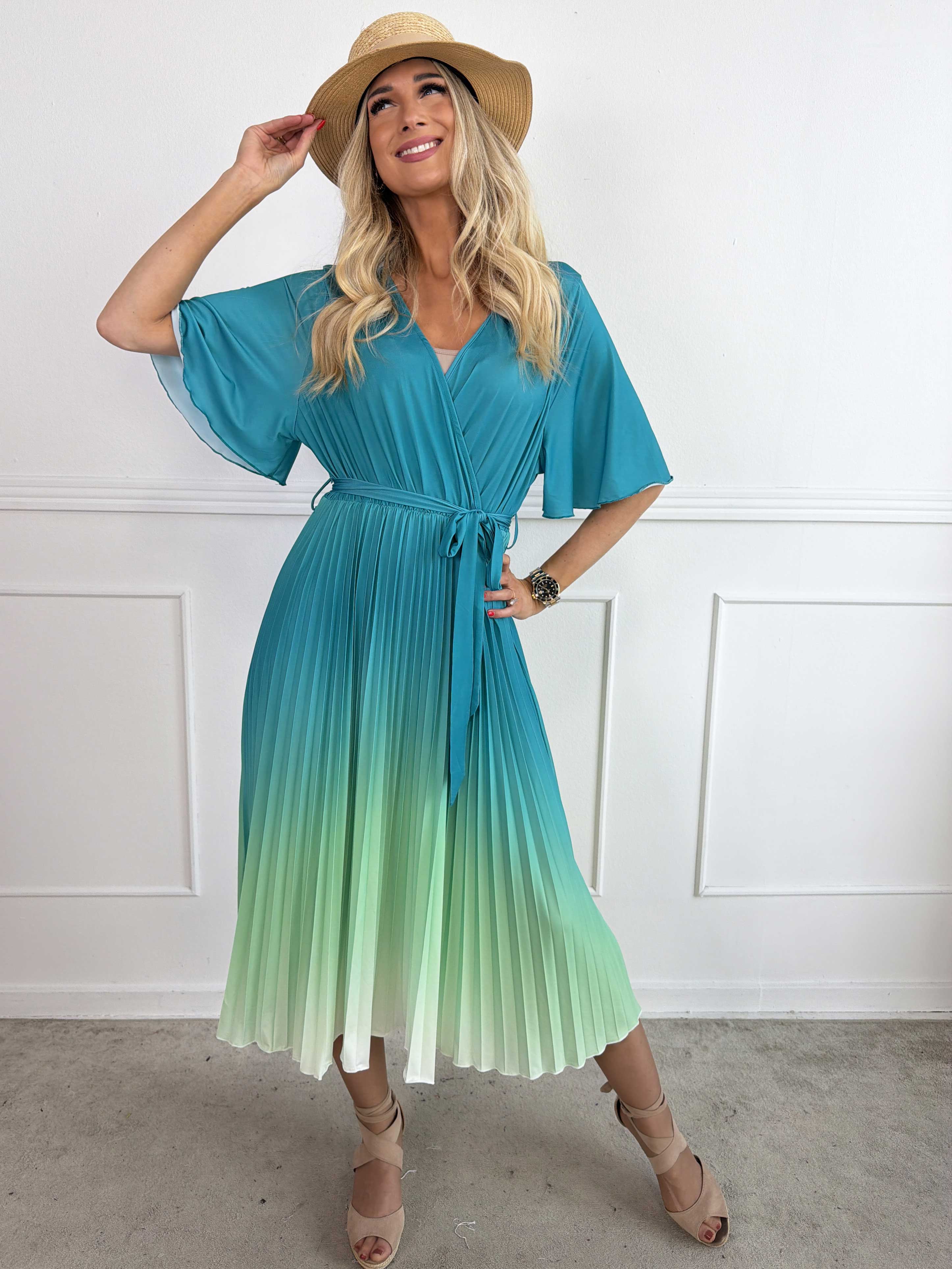 Toledo Fade - Fin elastisk flerfarvet kjole med plisseret skørt