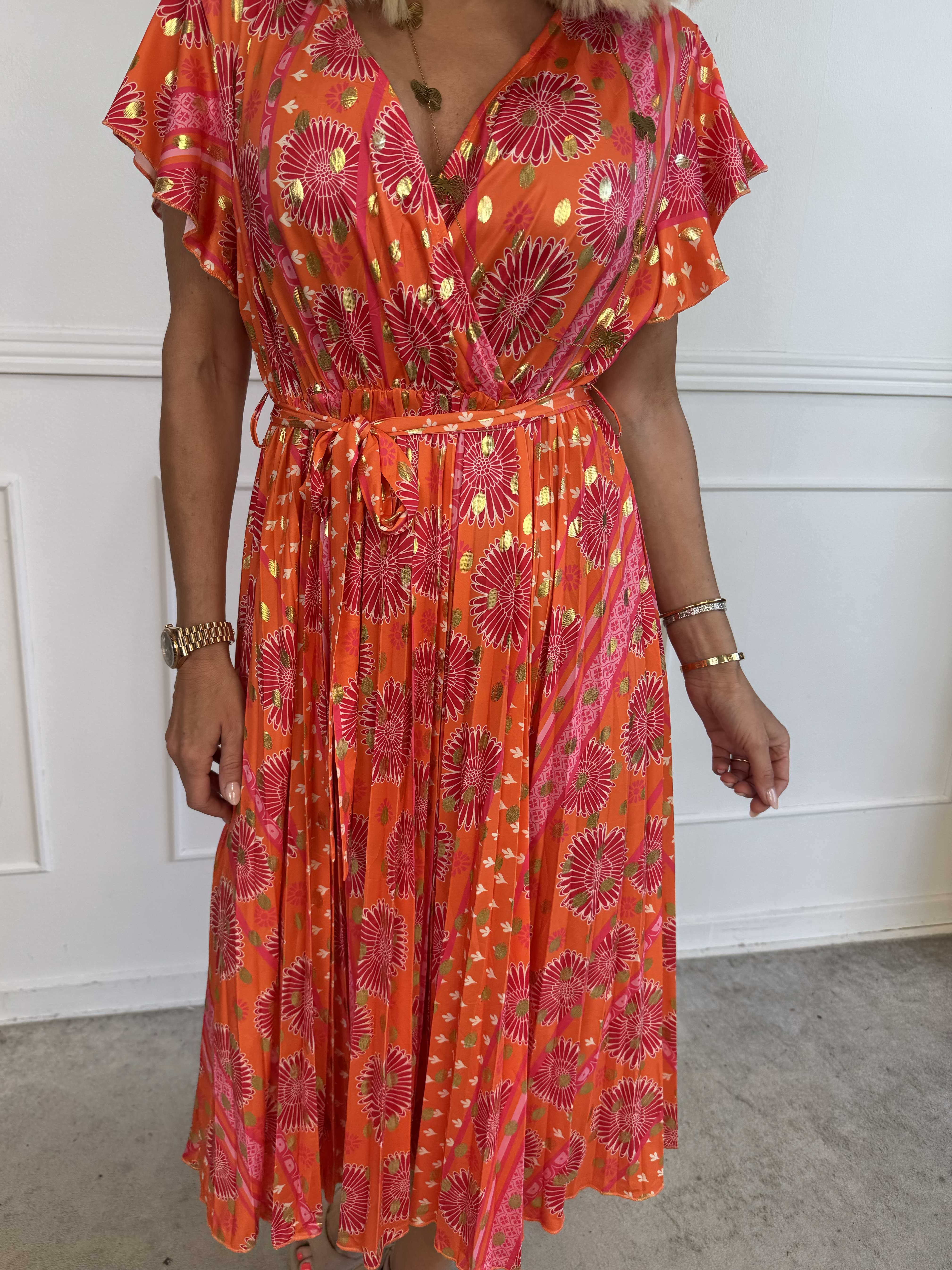 Toledo Sunburst - Sød mønstret kjole i elastisk stof med plisseringer