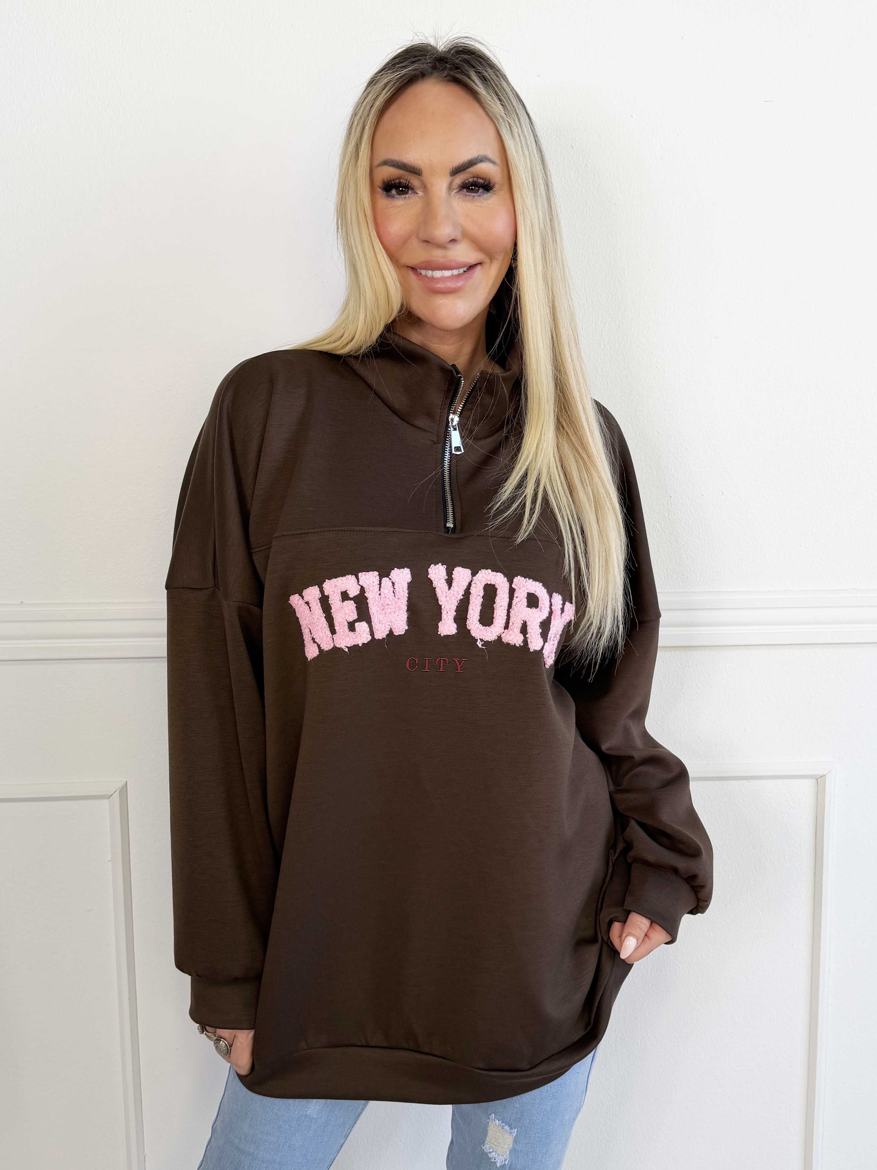 Tracy - Sweatshirt med lynlås og NEW YORK detalje