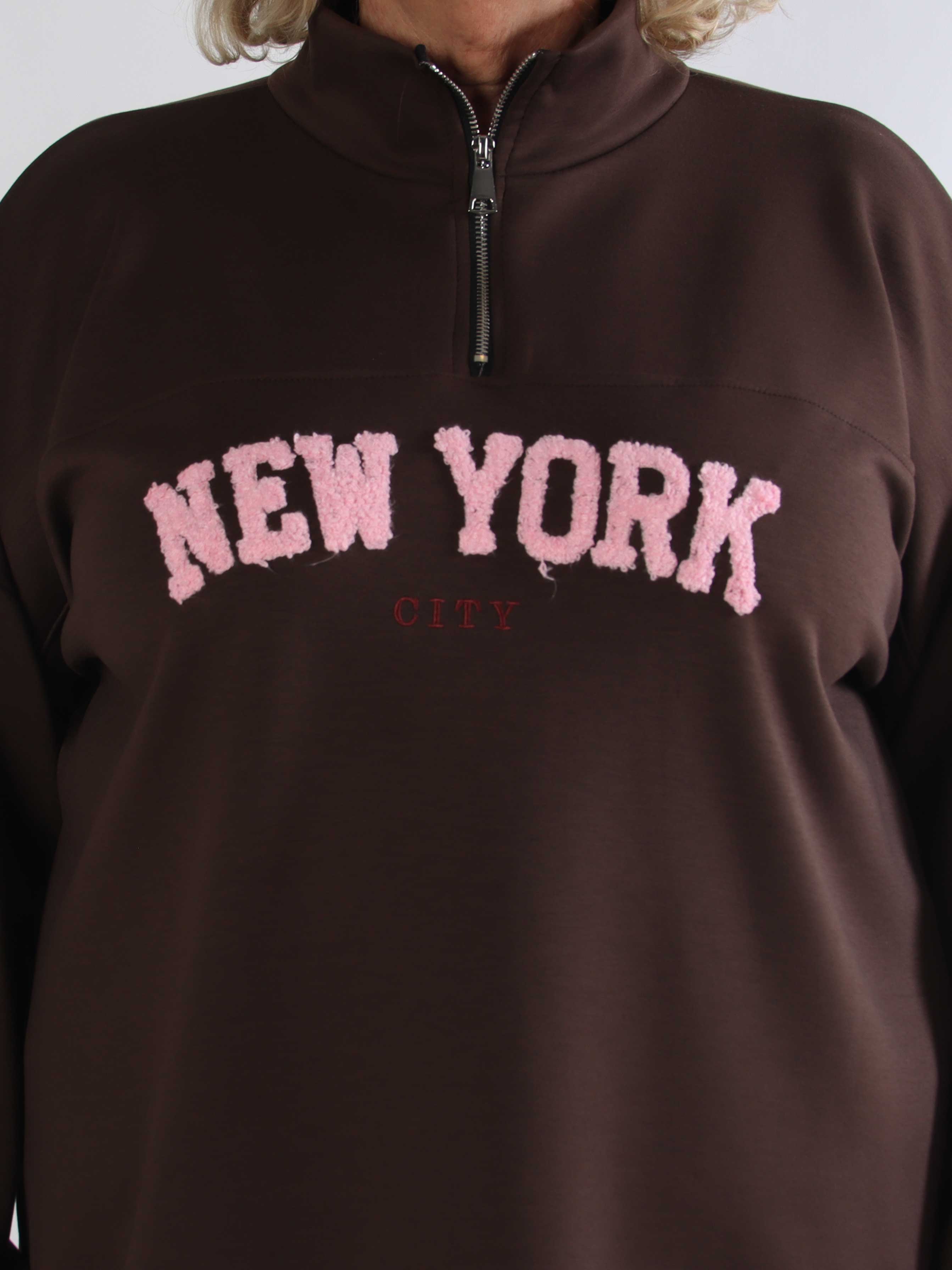 Tracy - Plus size s weatshirt med lynlås og NEW YORK detalje