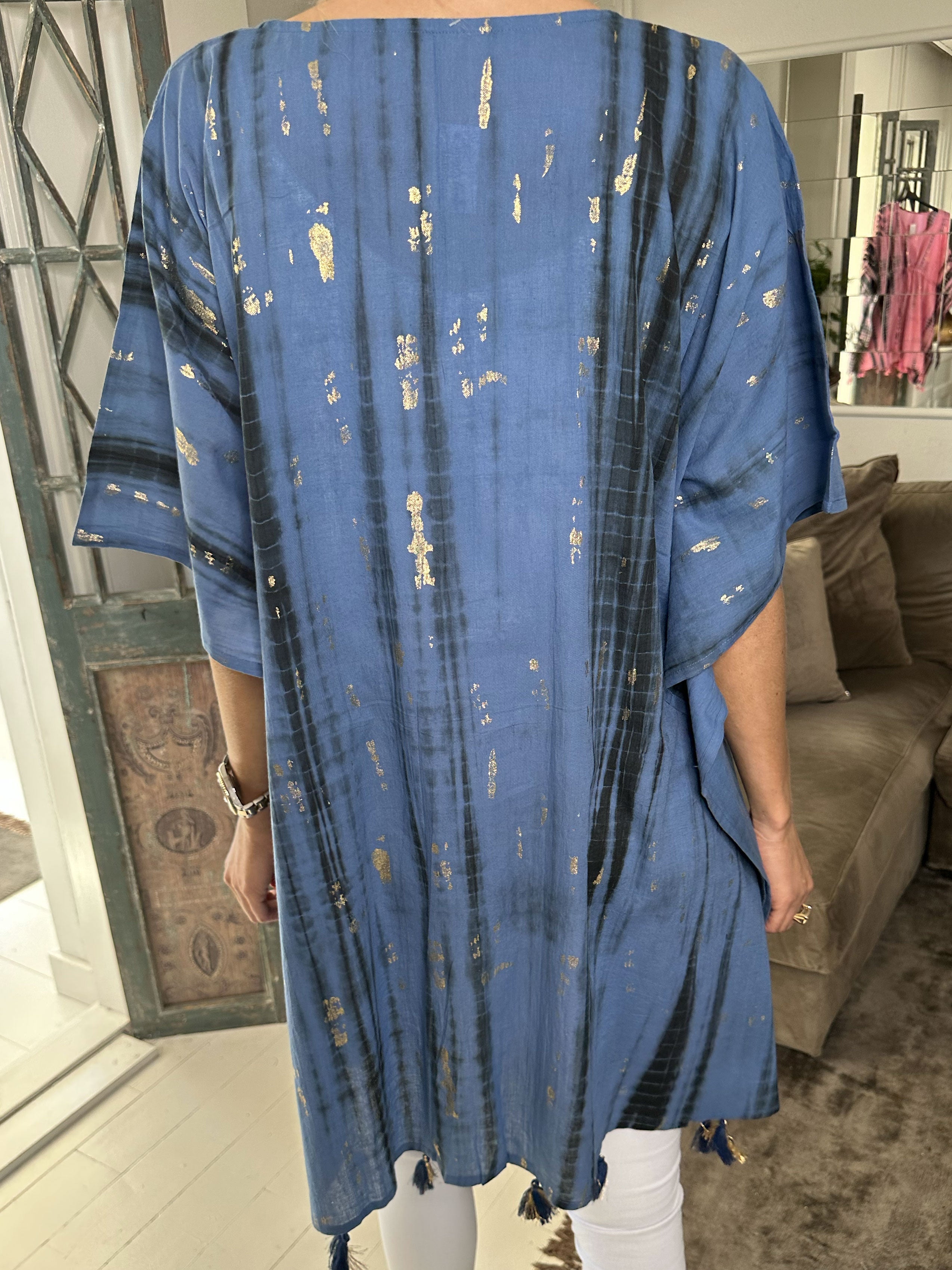 Tulle - Let tunika med guld strøg og bindebånd