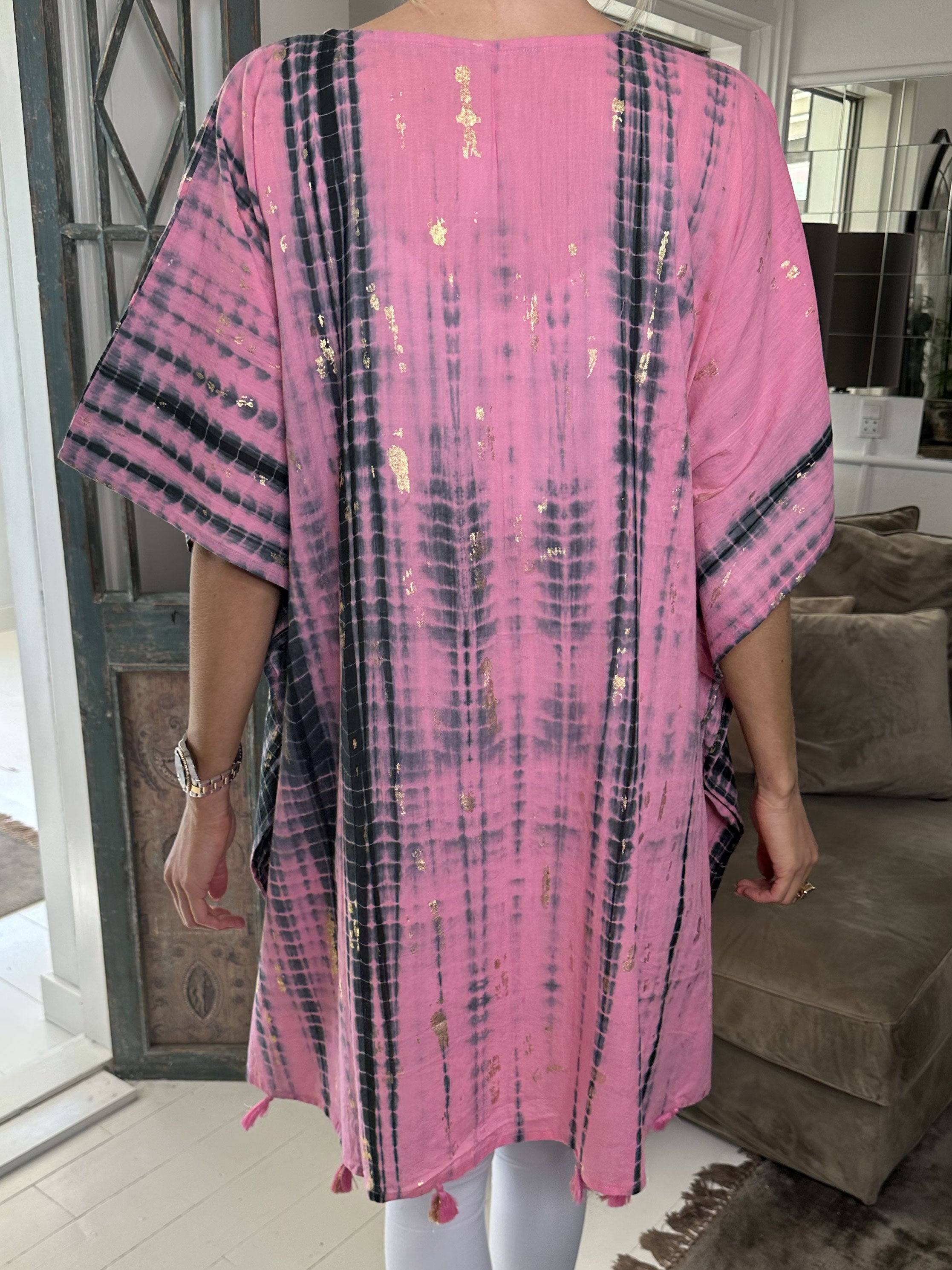 Tulle - Let tunika med guld strøg og bindebånd